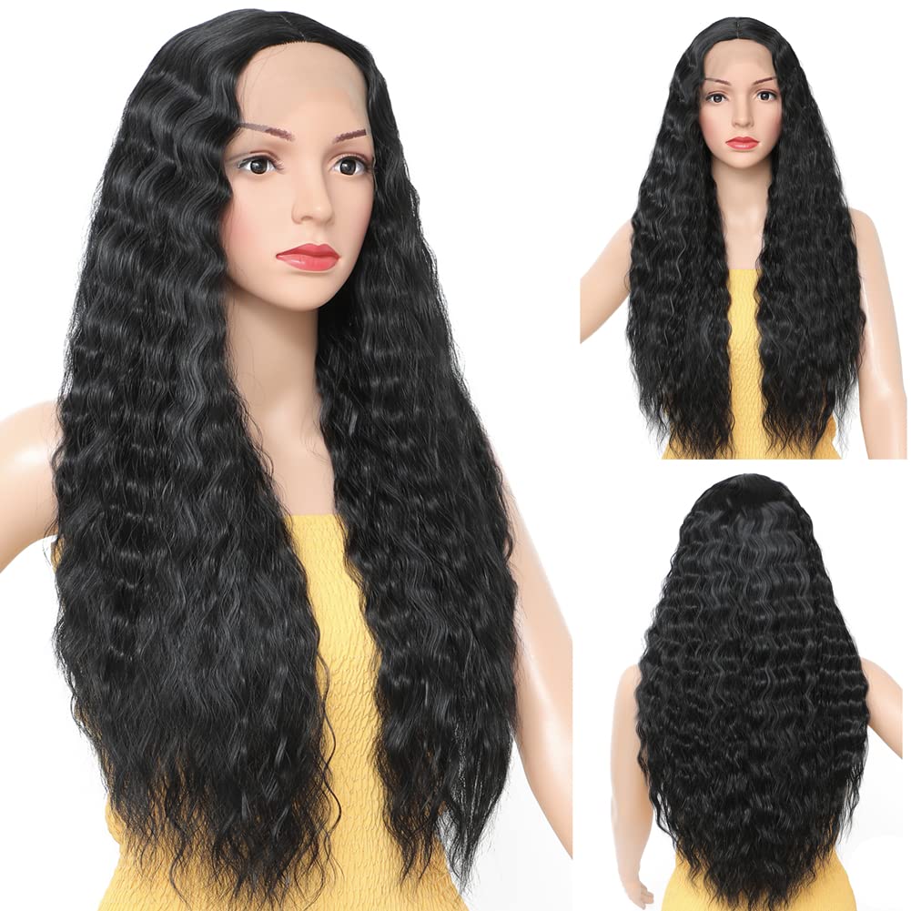 seelaugh Lace Front Wigs for Women 30 Inch Long Black Curly Deep Wave wig Synthetic Heat Resistant Fiber