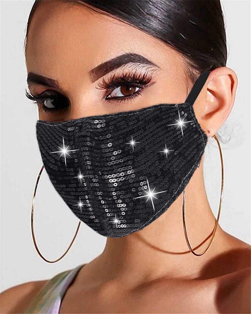 Edary Glitter Mask Sparkly Sequins Face Masks Shiny Bling Mouth Covers Masquerade Clubwear Halloween Face Masks Jewelry for Women and Girls