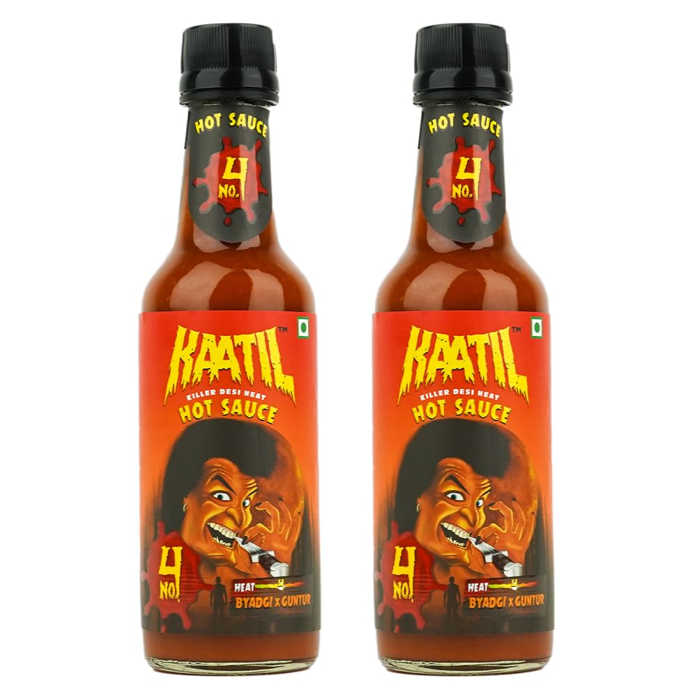 Kaatil Hot Sauce No. 4 - Pack of 2 | Medium Heat Premium Indian Chilli Sauce | Perfect Condiment & Works as a Dip, Spread, Marinade, Saute, Stir-fry & Finishing Sauce | Made with Authentic Indian Byadgi & Guntur Chillies | Flavourful Heat | No Artificial Colours, Flavours or Burning Sensation | Goes well with Any Meal | Proudly Made in India | Vegan | 400 GMs