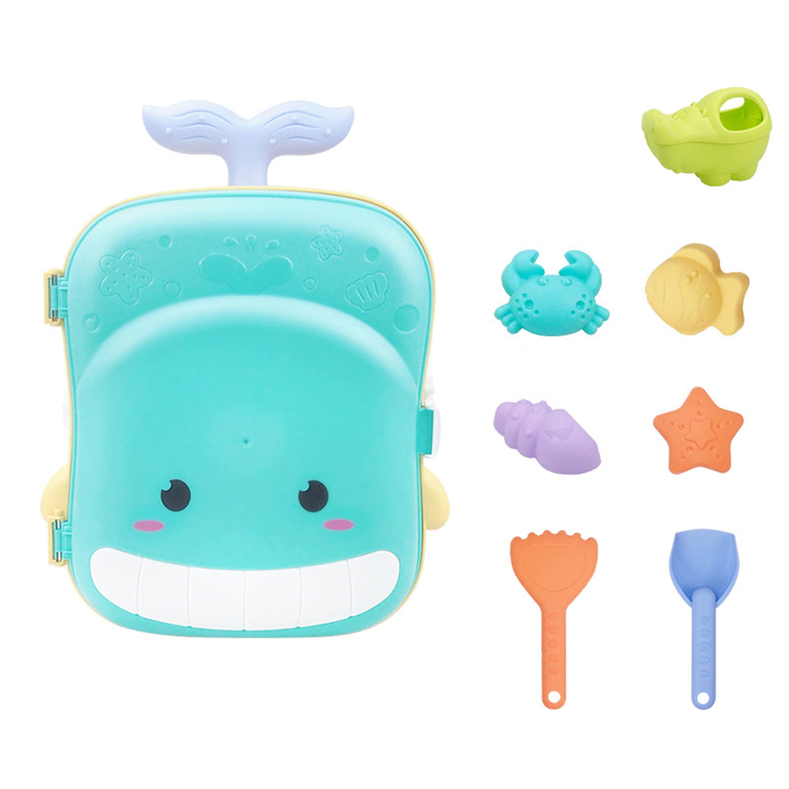 Fiauli Beach Toys 8 Pcs Sand Toys,Creative Safe Plastic Sandbox Toys Set,Trolley Case,Crab Shovel,Summer Outdoor Sand Tools Kit for Boy Girl Kid-Sky Blue