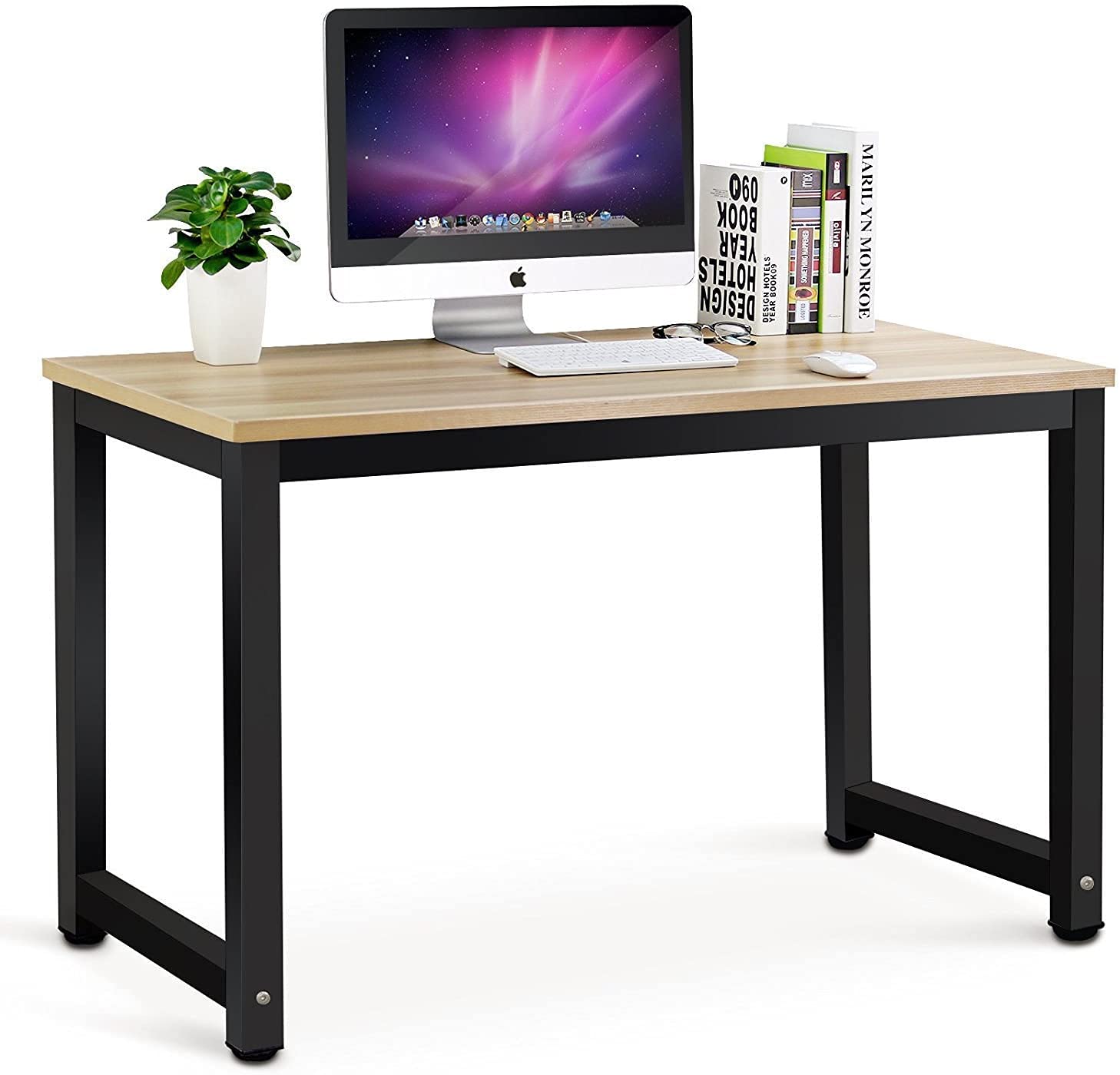 Computer Desk, Computer Table PC Laptop Study Table, Office Desk Workstation for Home Office, Walnut + Black Leg