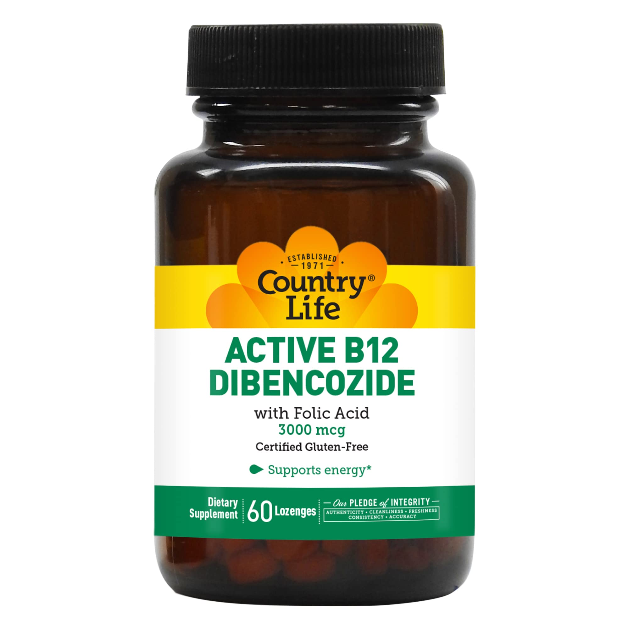 Country Life, Gluten Free, Active B-12 Dibencozide, 3000 mcg, 60 Lozenges