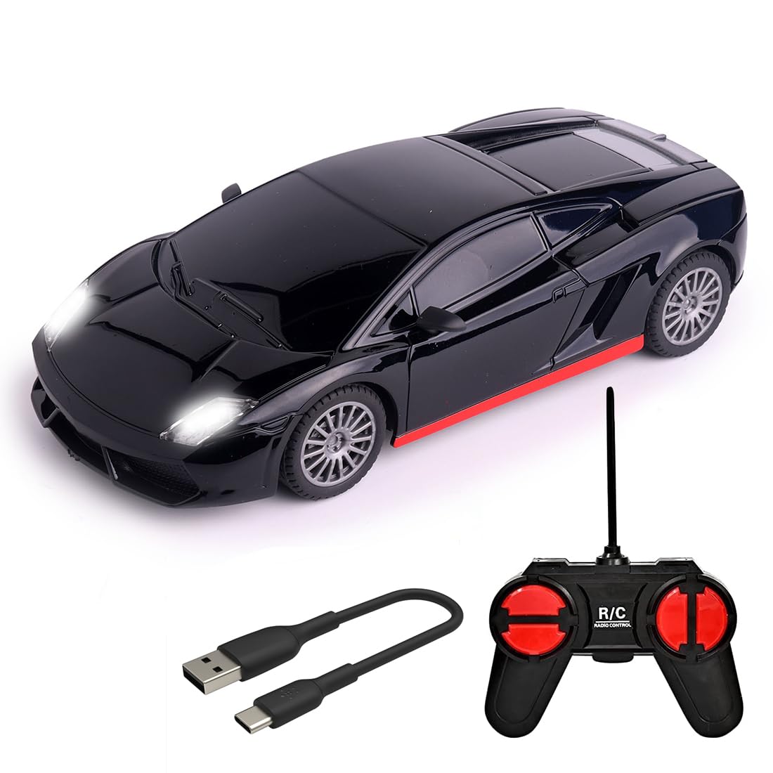 Wembley RC Car High Speed Mini 1:24 Scale USB Rechargeable Remote Control Car for Kids | Racing Car (Black & Red)