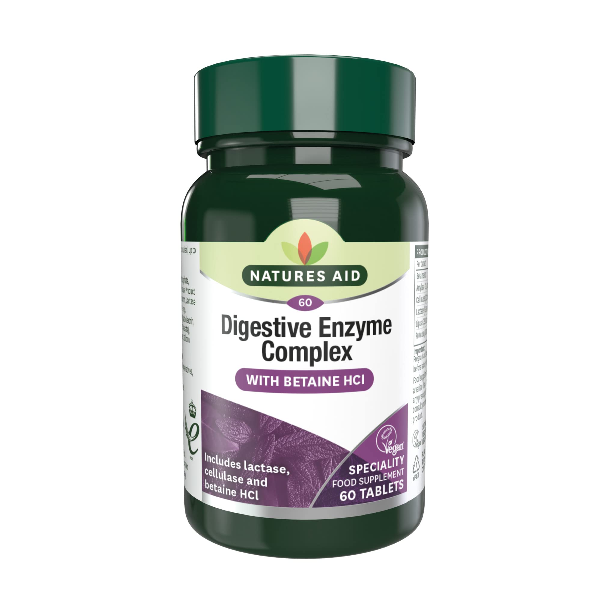 Natures Aid Digestive Enzyme Complex with Betaine Hydrochloride, Vegan, 60 Tablets