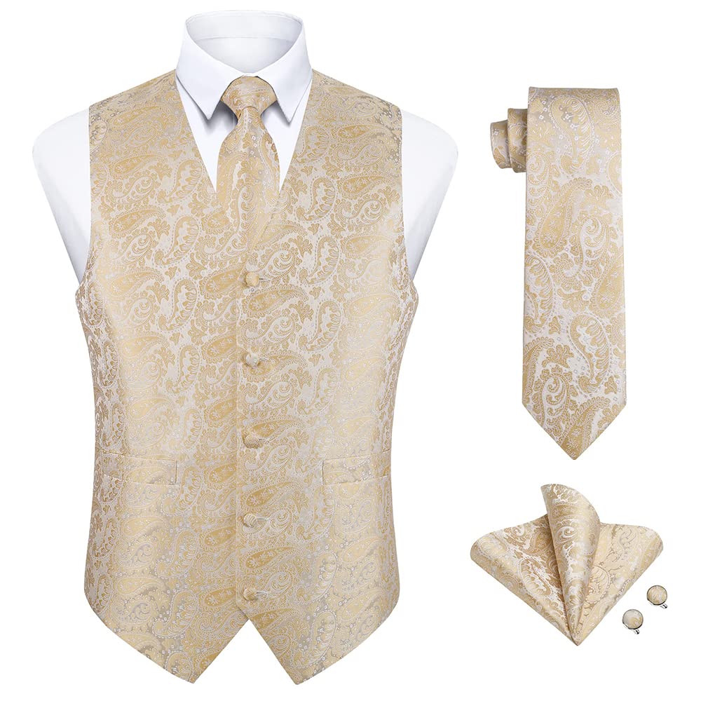 EnlisionSuit Vest for Men Formal Paisley Mens Vests Dress Tie and Pocket Square Cufflinks Set Waistcoat Wedding Business