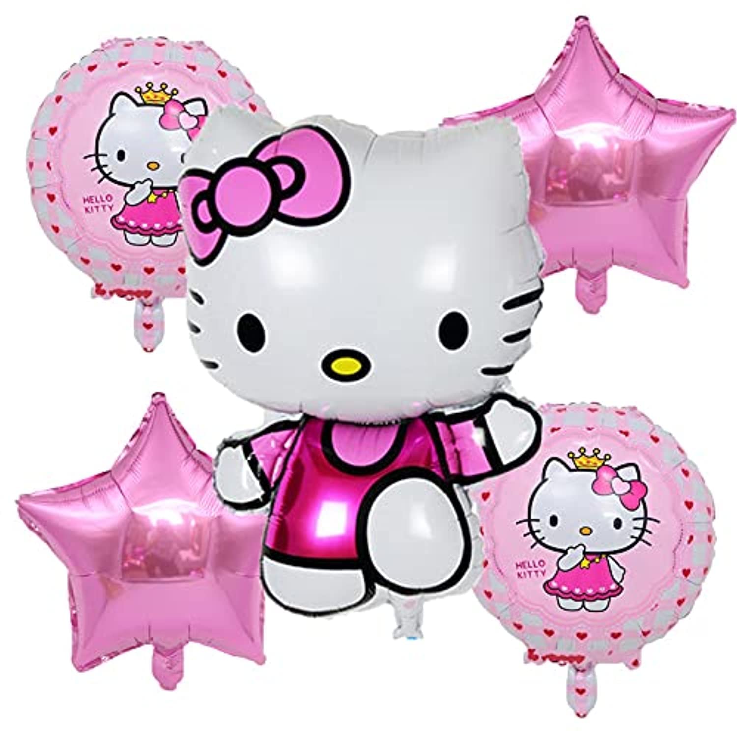 Hello Kitty Birthday Decorations with Hello Kitty Balloons - 5 Pcs Foil Balloons Set for Hello Kitty Theme Birthday Decorations, Hello Kitty Birthday Balloons for Girls 1 2 3 4 5 6 7 8 Years Old