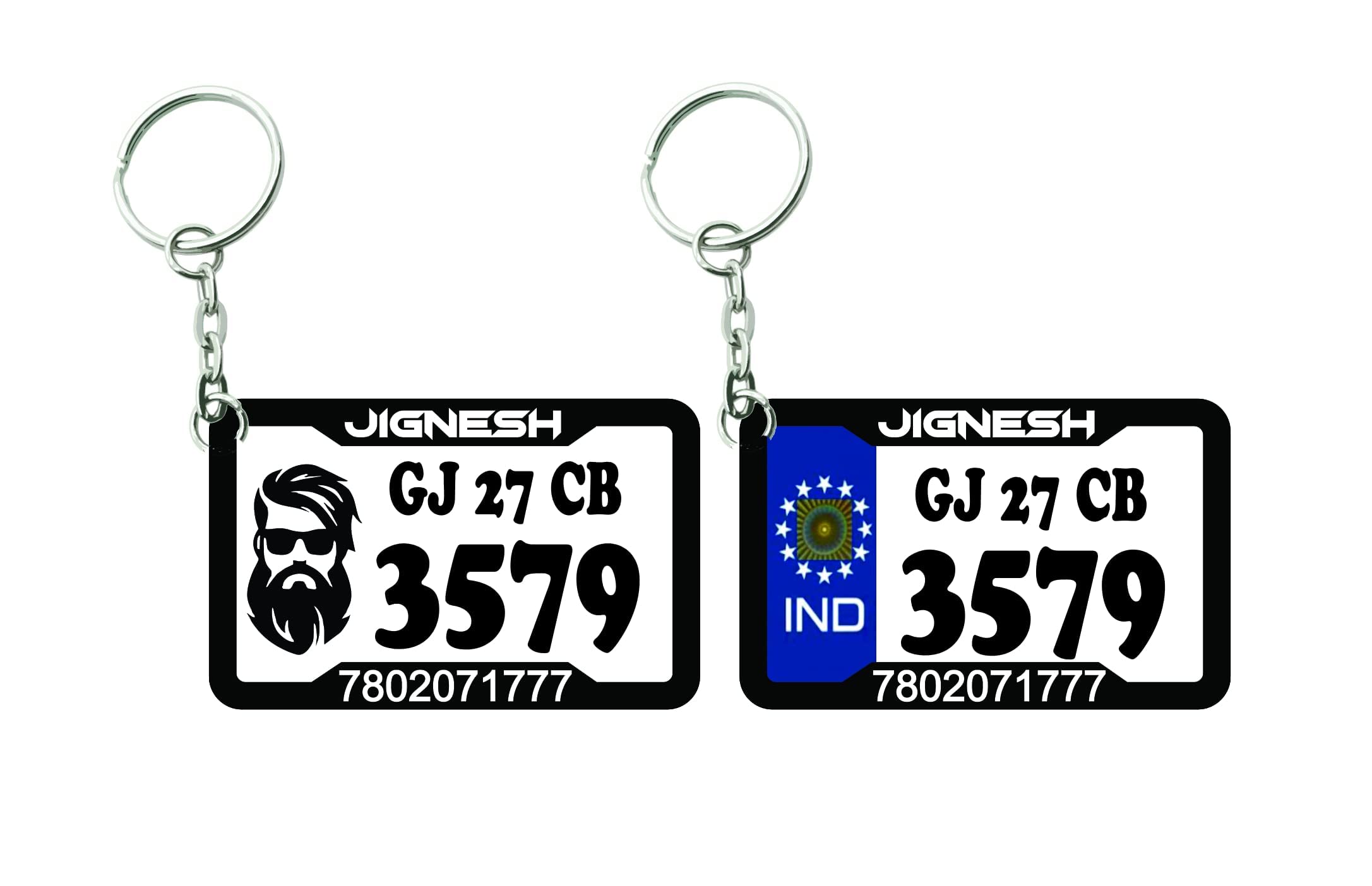 Personalise Acrylic Material (Printed) Number Plate Key Chain for Car and Bike ( 1 Piece of Keychain Front and Back ) (Chq All Image for How to Add Your Wehical Number)