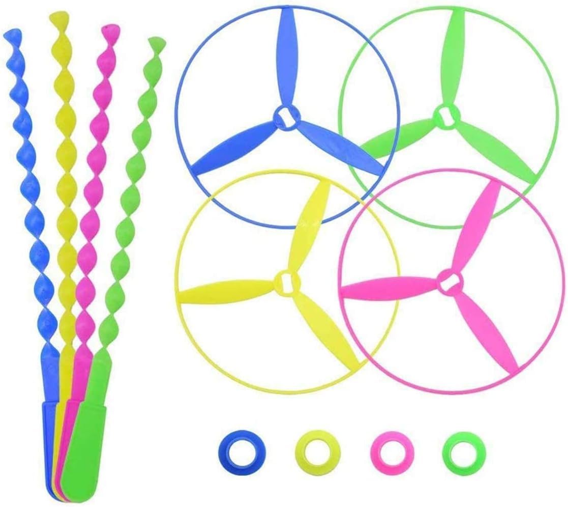 4 Sets Flying Disc Toys Twisty Pull String Flying Saucer Bulk Pull Helicopter Toy Twist Disc Flyer Saucers with Launcher Rings and Twist Sticks for Kids Party Favor Prizes, 4 Random Color