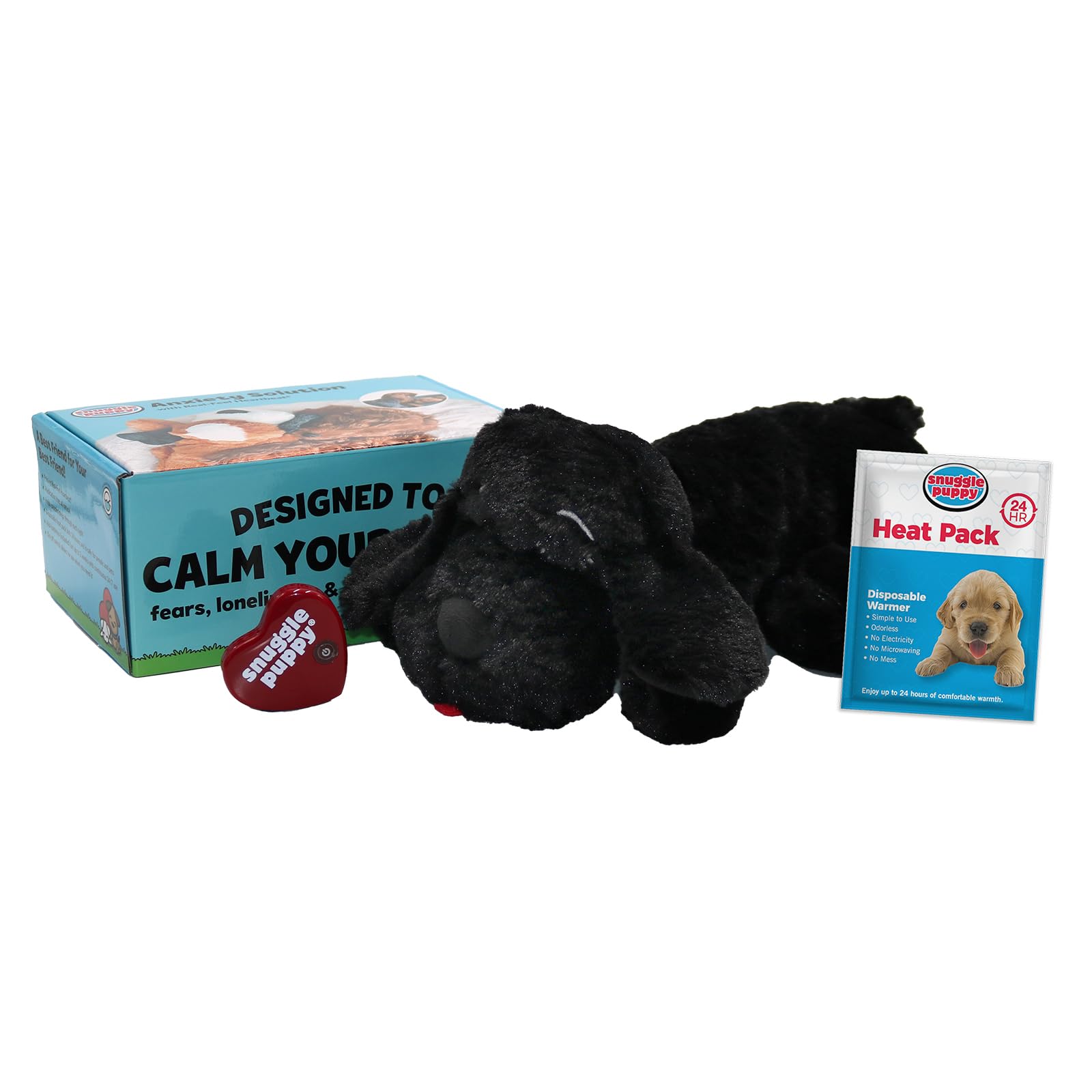 SmartPetLove Snuggle Puppy Heartbeat Stuffed Toy for Dogs - Pet Anxiety Relief and Calming Aid - Black