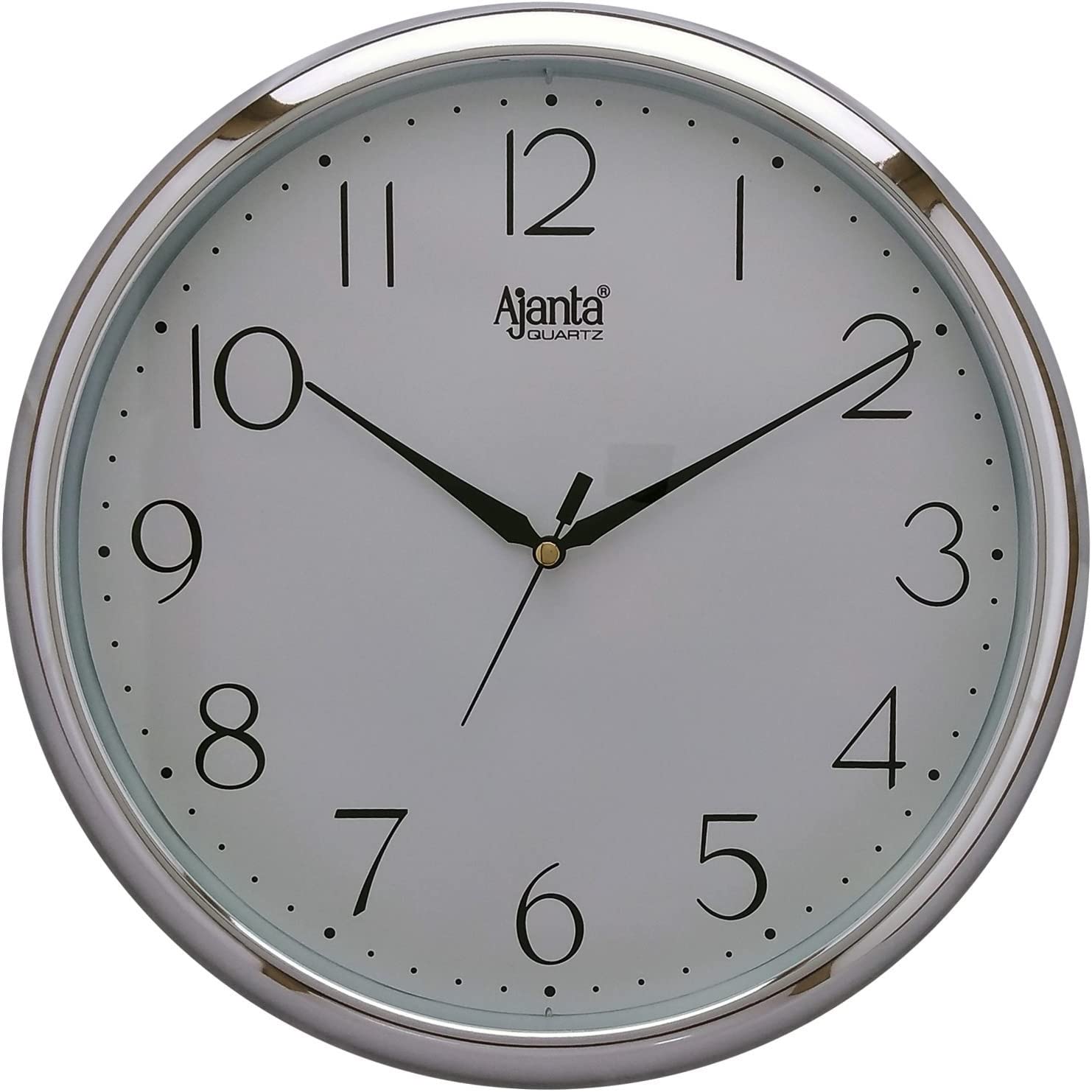 Silver Rim Ajanta Plastic Wall Clock (28cm x 28cm x 3.4cm, White)