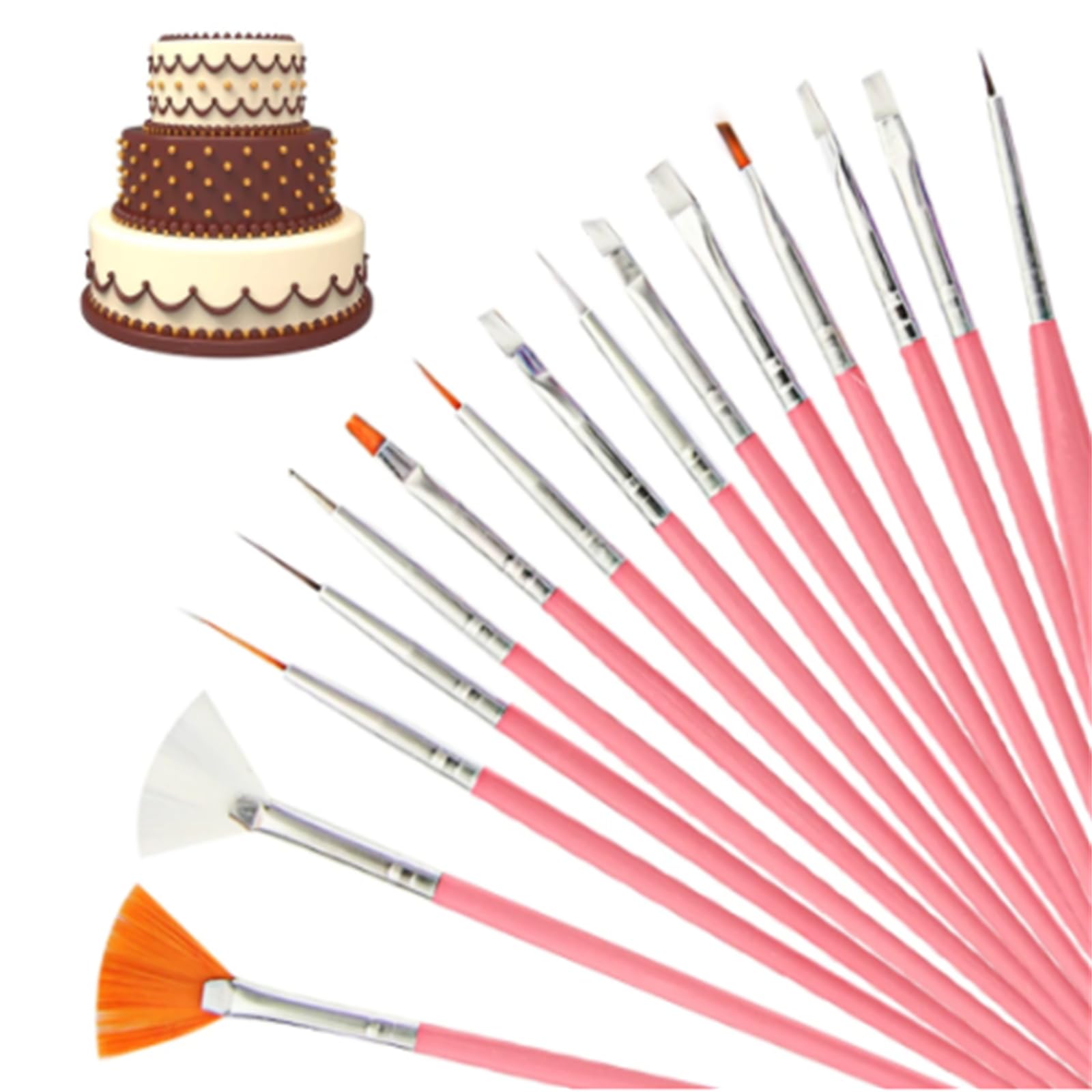 Fondant Cake Brush，15Pcs DIY Sugar Craft Baking Decorating Tools Cake Pen Brush ，for Dough Food Baking Bread and Cupcake Painting Cookie Decoration Tool