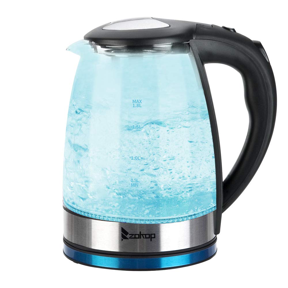 Portable Electric Kettle, 1500W Fast Heating Boil Countertop Tea Maker Hot Water Boiler with Auto Shut-Off and Boil-Dry Protection (1.8L Glass A)