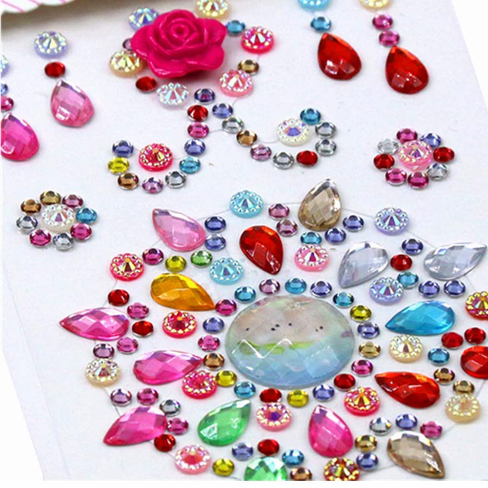 1480 Pieces Self-Adhesive Craft Jewels, Morkia 8 Sheets Self-Adhesive Rhinestone Stickers Stick-on Crystal Gem Sheets for DIY Crafts Decoration, Assorted Colors, Square, Round and Heart Shaped