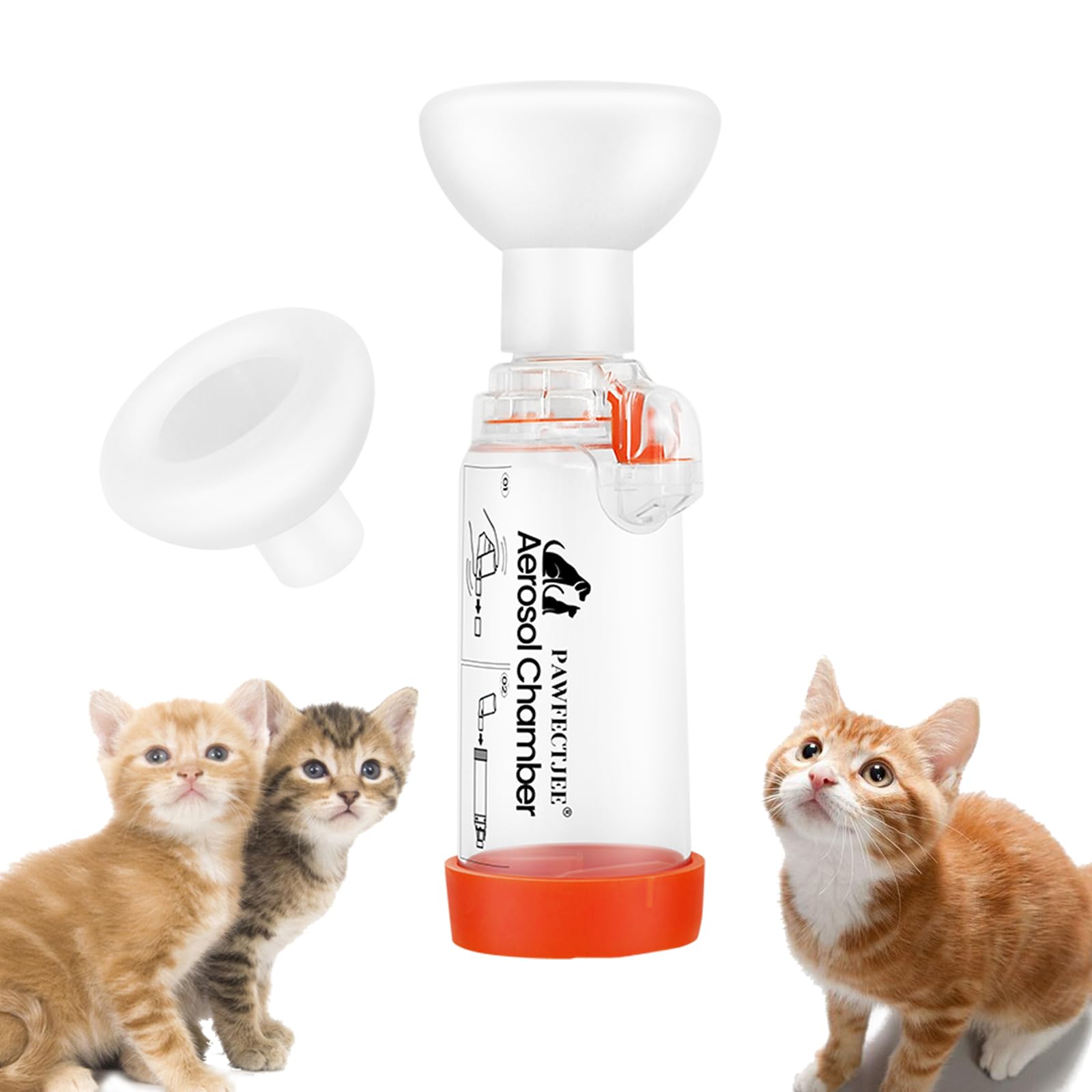 Upgraded Cat Inhaler Spacer with 2 Silicone Masks - Portable Nebulizer for Cats and Dogs - Effective Feline Breathing Treatment (Orange)