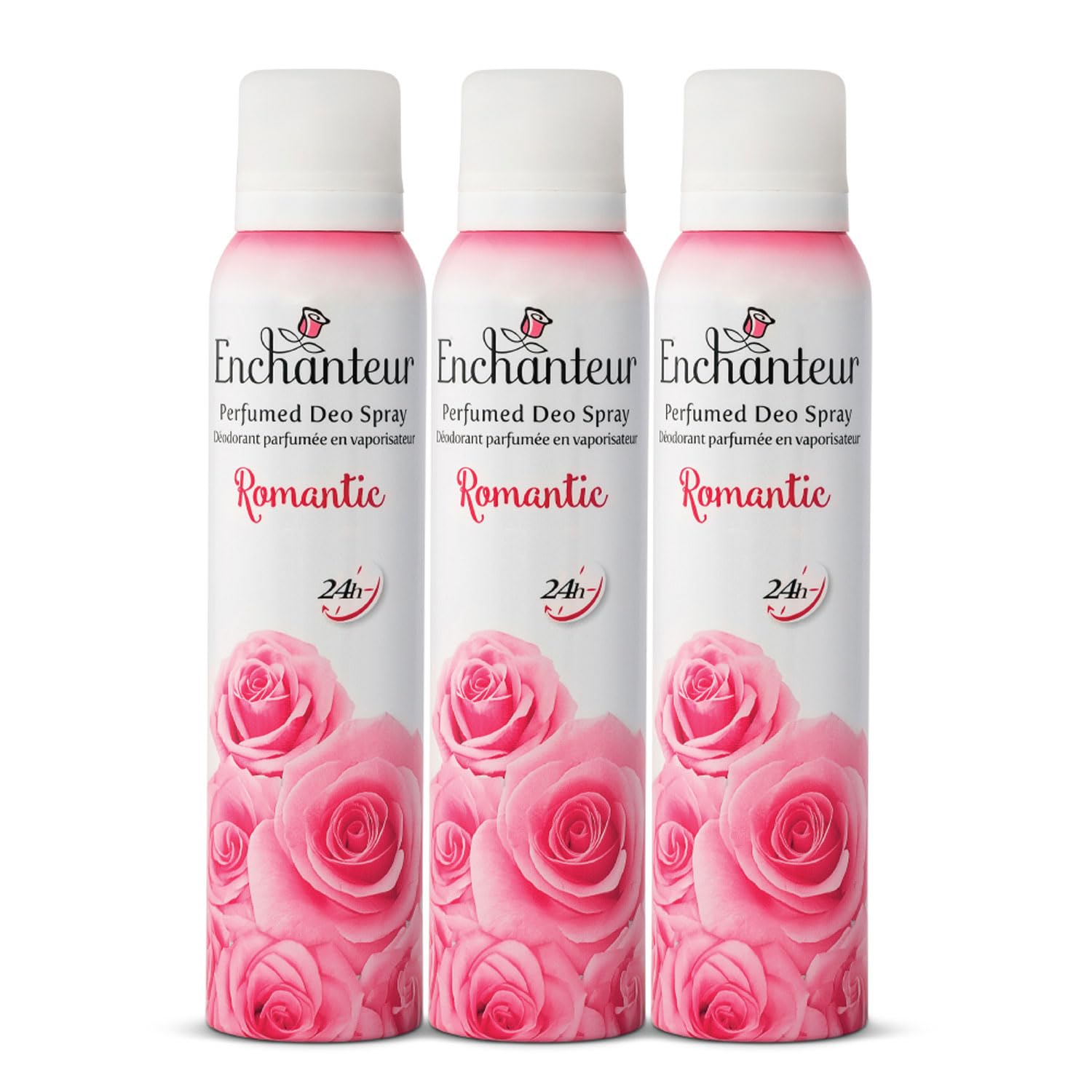 Enchanteur Romantic Perfumed Deo Spray for Women with 24-Hours Odour Protection| Long-Lasting Floral French Fragrance| Refreshing & Gentle Deo Spray| 150ml (Pack of 3)