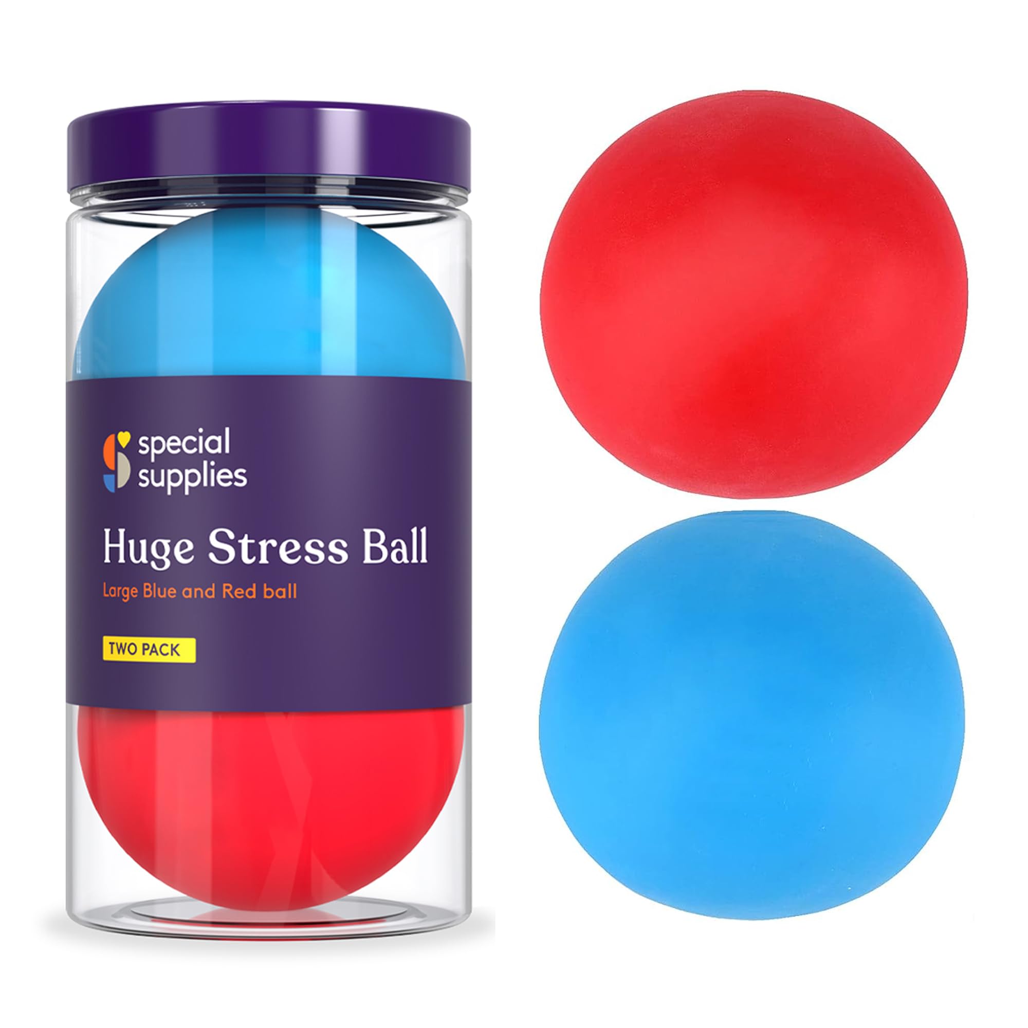 Special Supplies2 Huge Giant Stress Balls for Kids Adults, Jumbo Size 2 Pack, Colorful and Squishy Sensory Toys with Soft, Squeezable Fill, Low Dexterity and Anxiety Therapy