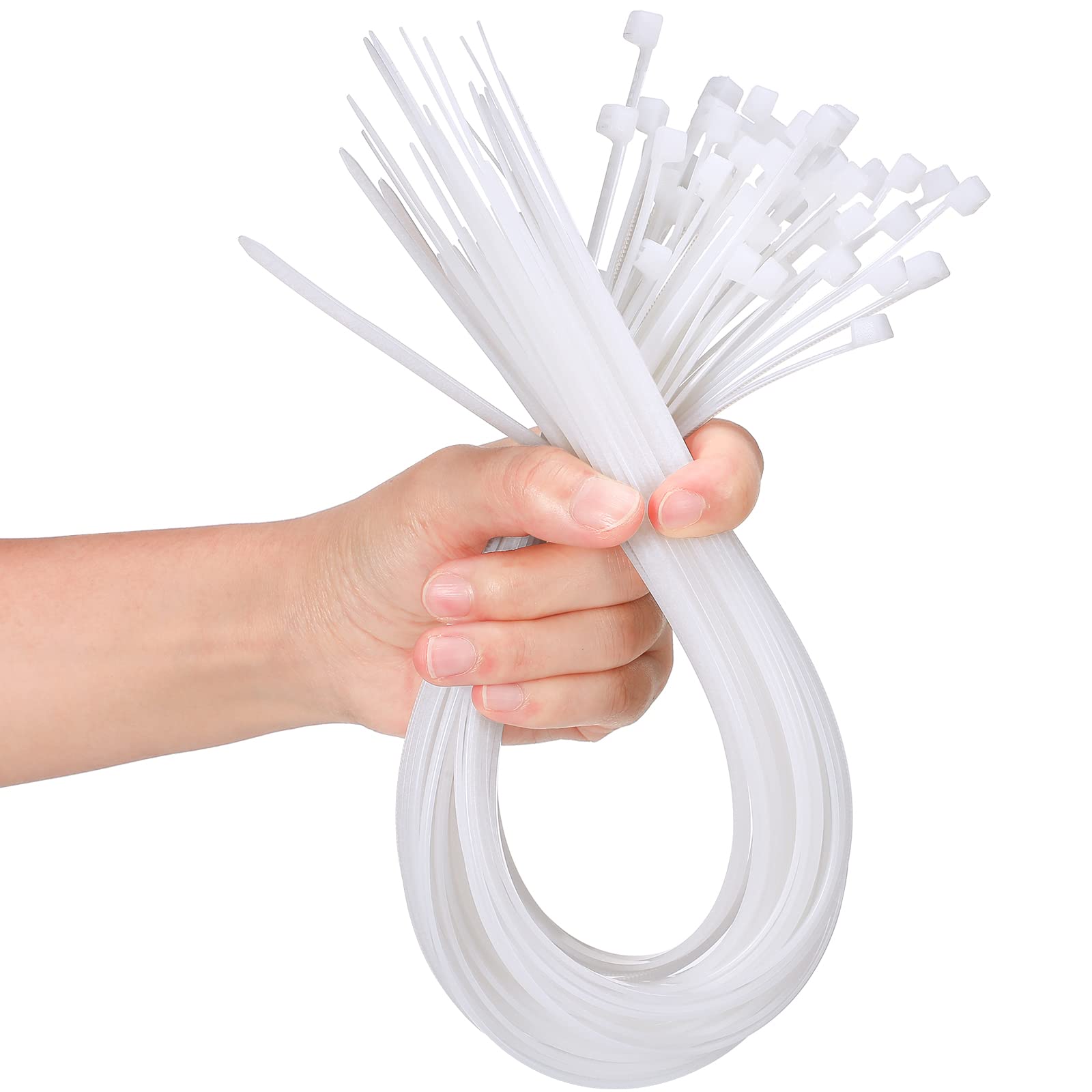 50 Pcs Zip Ties Heavy Duty Strong Large Cable Wire Ties Zip Ties Industrial Sturdy Wire Ties, Awnings Tying Branches Bundling of Crops Fixed Water Pipes (White, 18 Inch x 5 mm)