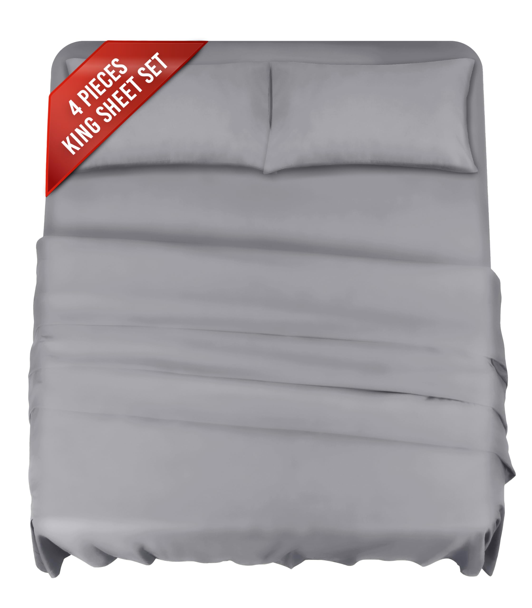 Premium Grey King Sheets Set - 1800 TC Series 4 Piece Bed Sheets - Soft Brushed Microfiber Fabric - 16 Inches Deep Pockets Sheets Wrinkle Free & Fade Resistant by Infinitee Xclusives