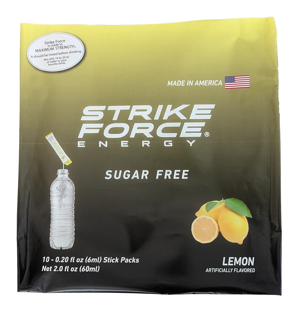 Strike Force Energy Drink Mix - Lemon Flavor - Natural Tasting Caffeine Drink - Turn Any Drink into a Healthy Energy Drink - Zero Calories, Keto Friendly, Sugar Free, Pre Workout (10 Liquid Packs)