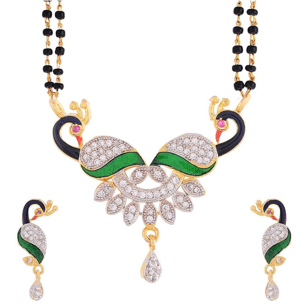 Sitashi Gold Plated American Diamond Peacock Mangalsutra Set for Women