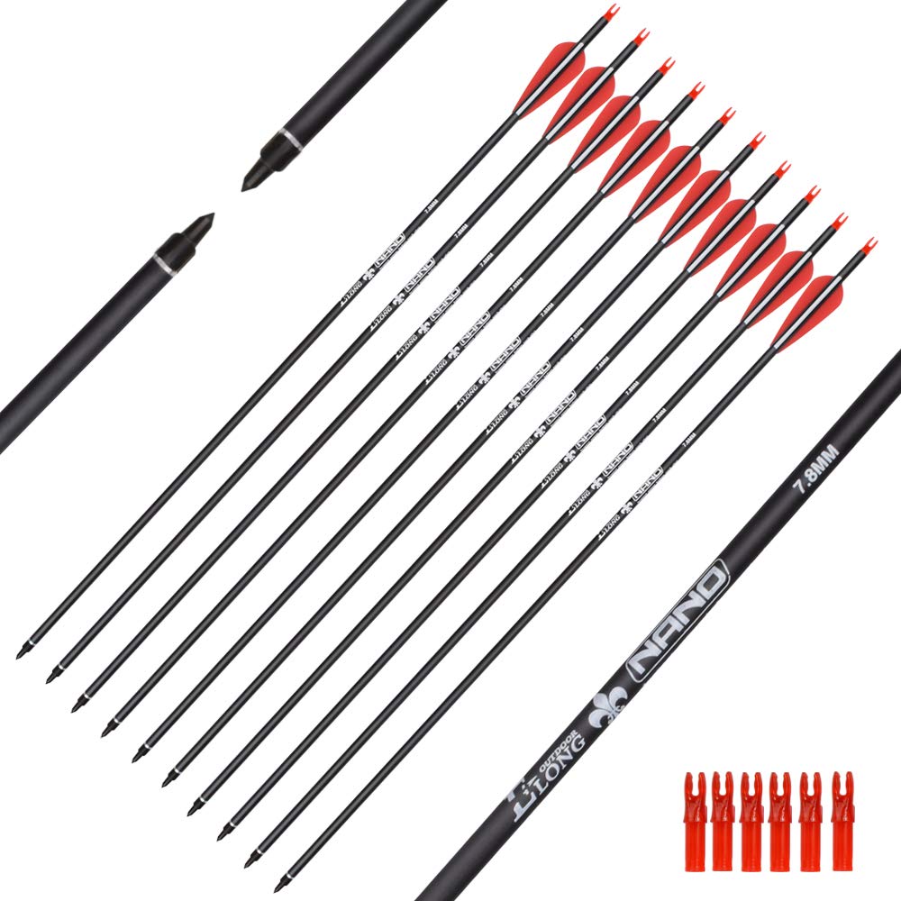 Carbon Arrow Targeting Arrows with 100 Grain Tip and Removable Tips for Archery Compound & Recurve & Traditional Bow Practice Shooting Targeting (Pack of 12)