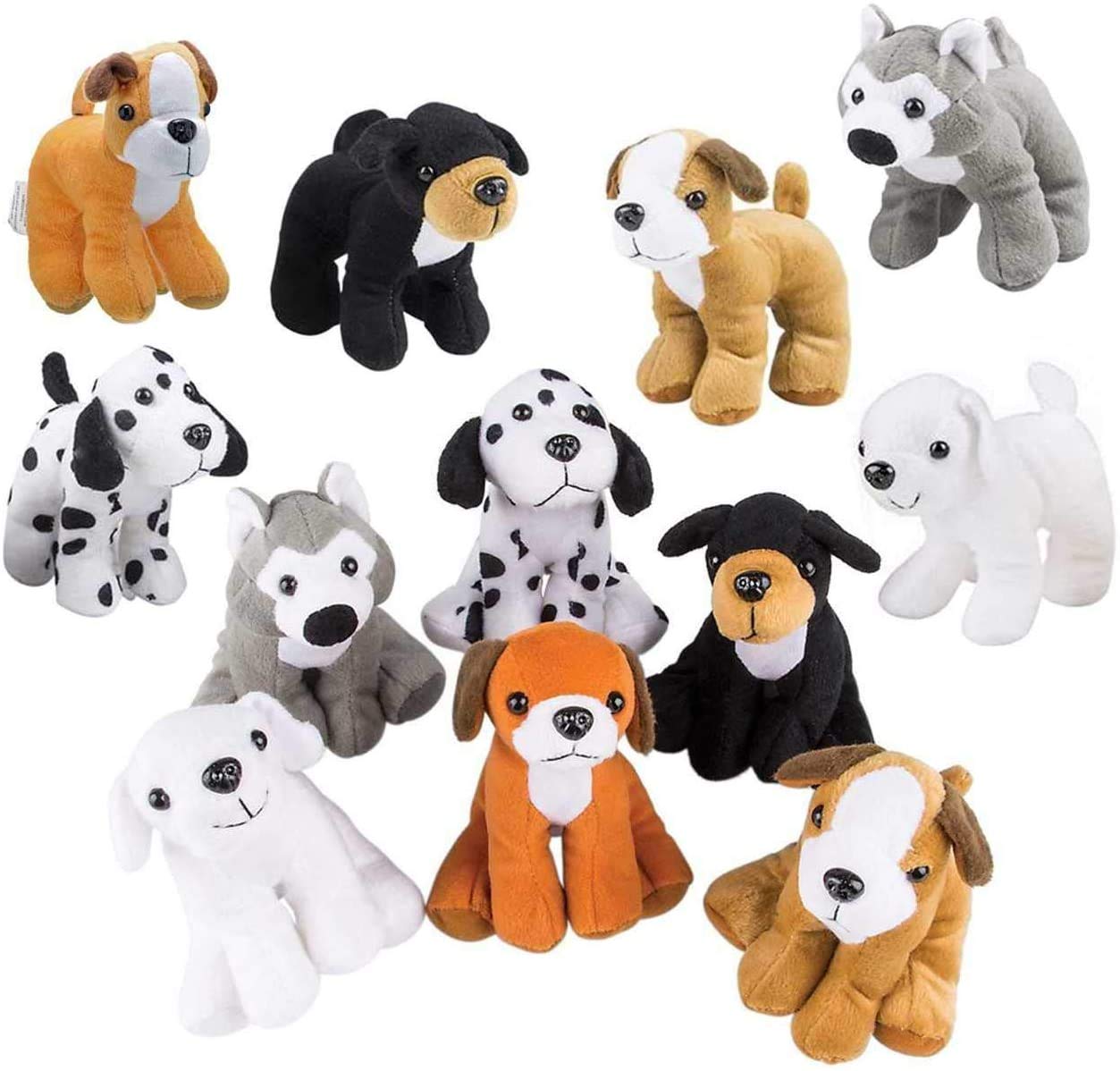 Bottles N Bags Plush Puppy Dog Stuffed Dog Animal Toys | Variety Pack Made of Soft Plush ● Great as a Party Favor, Gift, or Companion ● Pretend Play for Kids ● 1 or 2 Dozen Puppy Assortment (12 Pack)