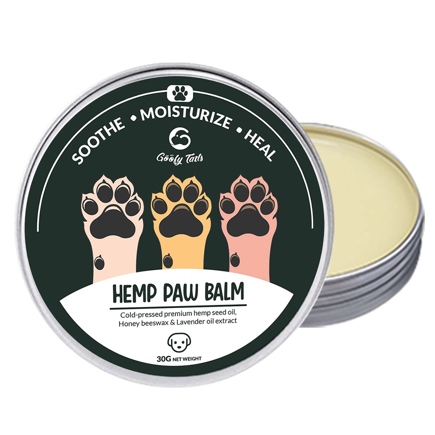 Goofy Tails Hemp Paw Cream for Dogs 30g| All Natural Hemp Paw Butter for Dogs and Puppies| Dog Paw Cream Protects, Soothes and Moisturizes Paws and Elbows| Enriched with Beeswax and Essential Oils