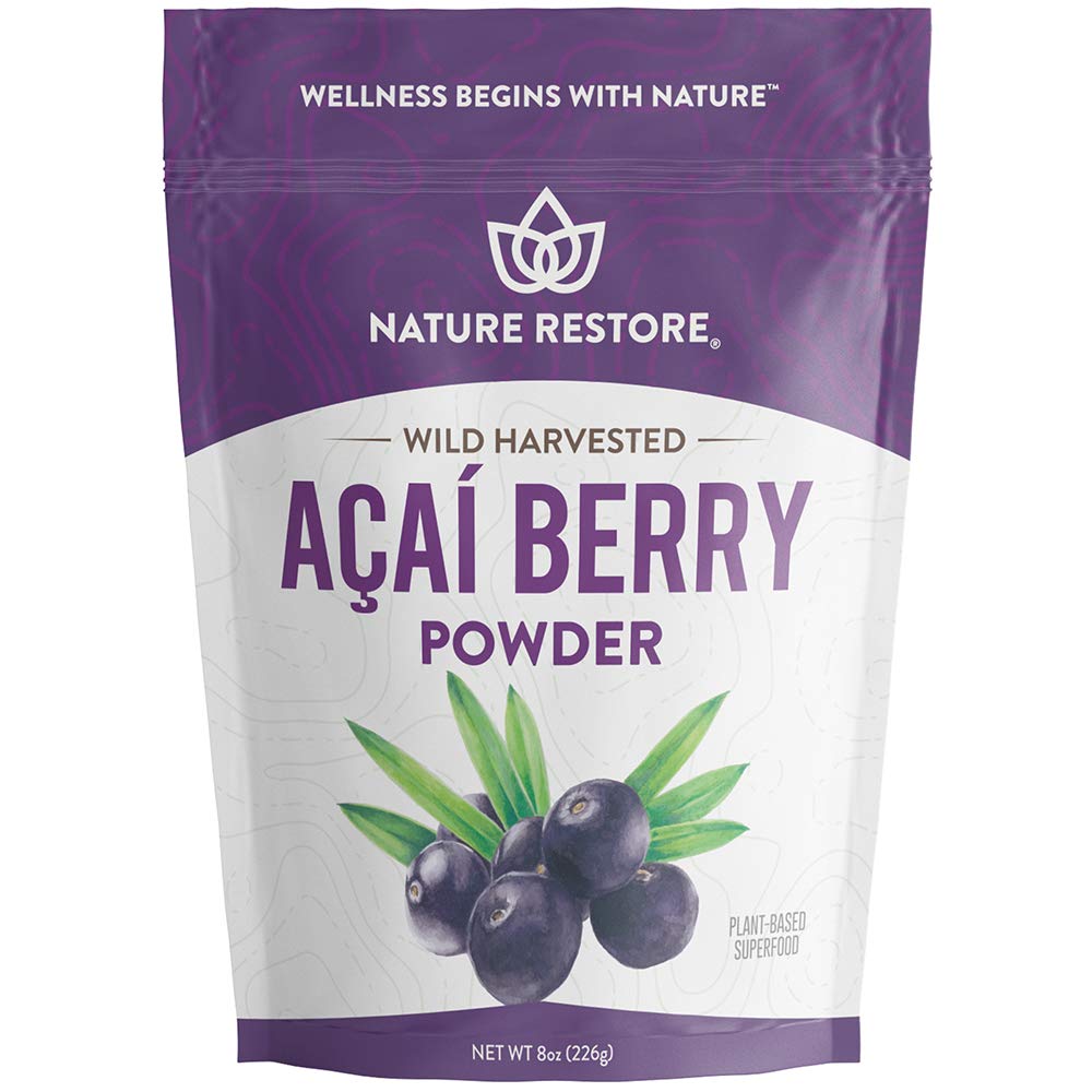 Nature RestoreWild Harvested Acai Berry Powder, 8 Ounces, Non GMO, Gluten Free, Brazilian Wild Grown