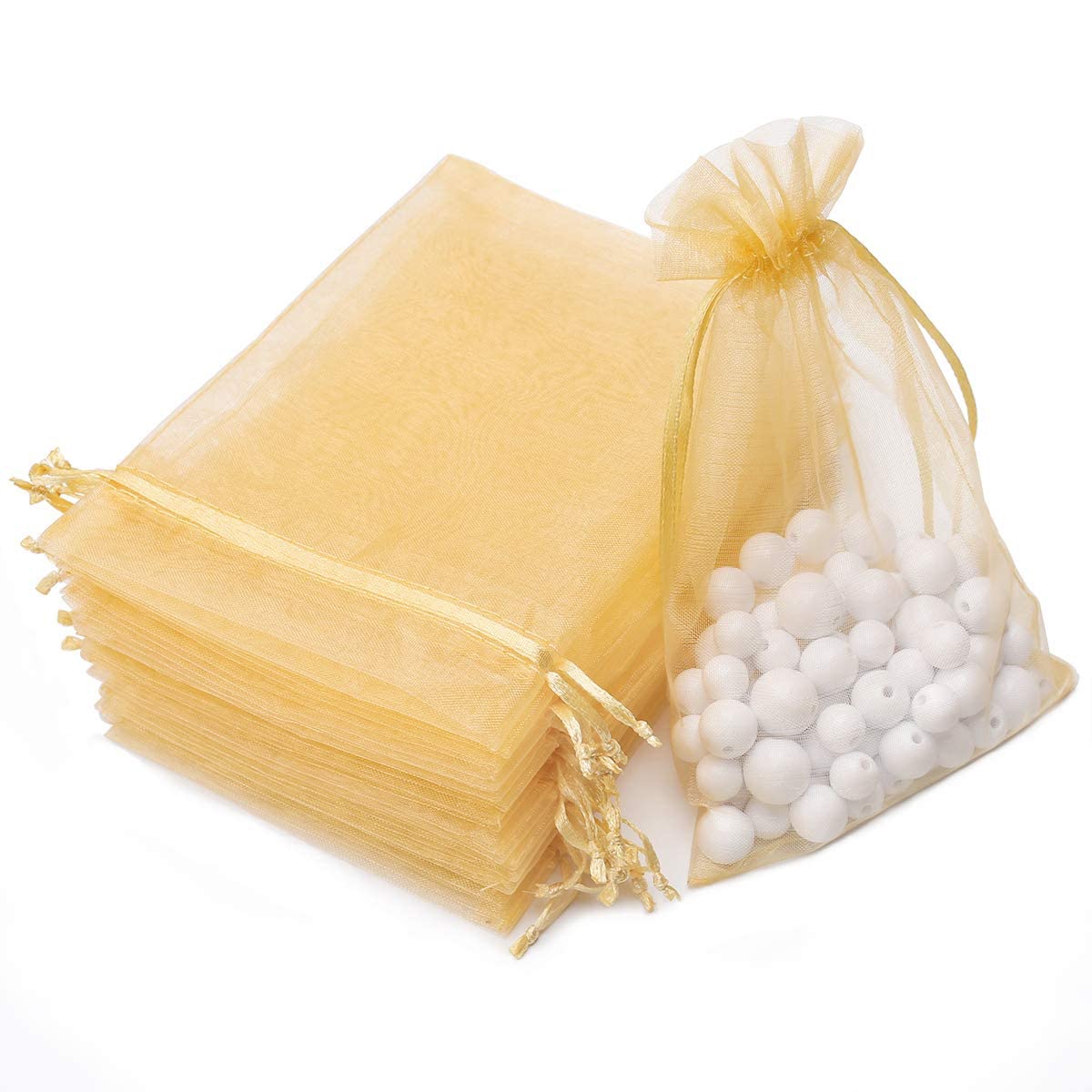 100PCS 4x6inch (10x15cm) Drawstring Organza Jewelry Favor Pouches Wedding Party Festival Gift Bags Candy Bags (Golden)