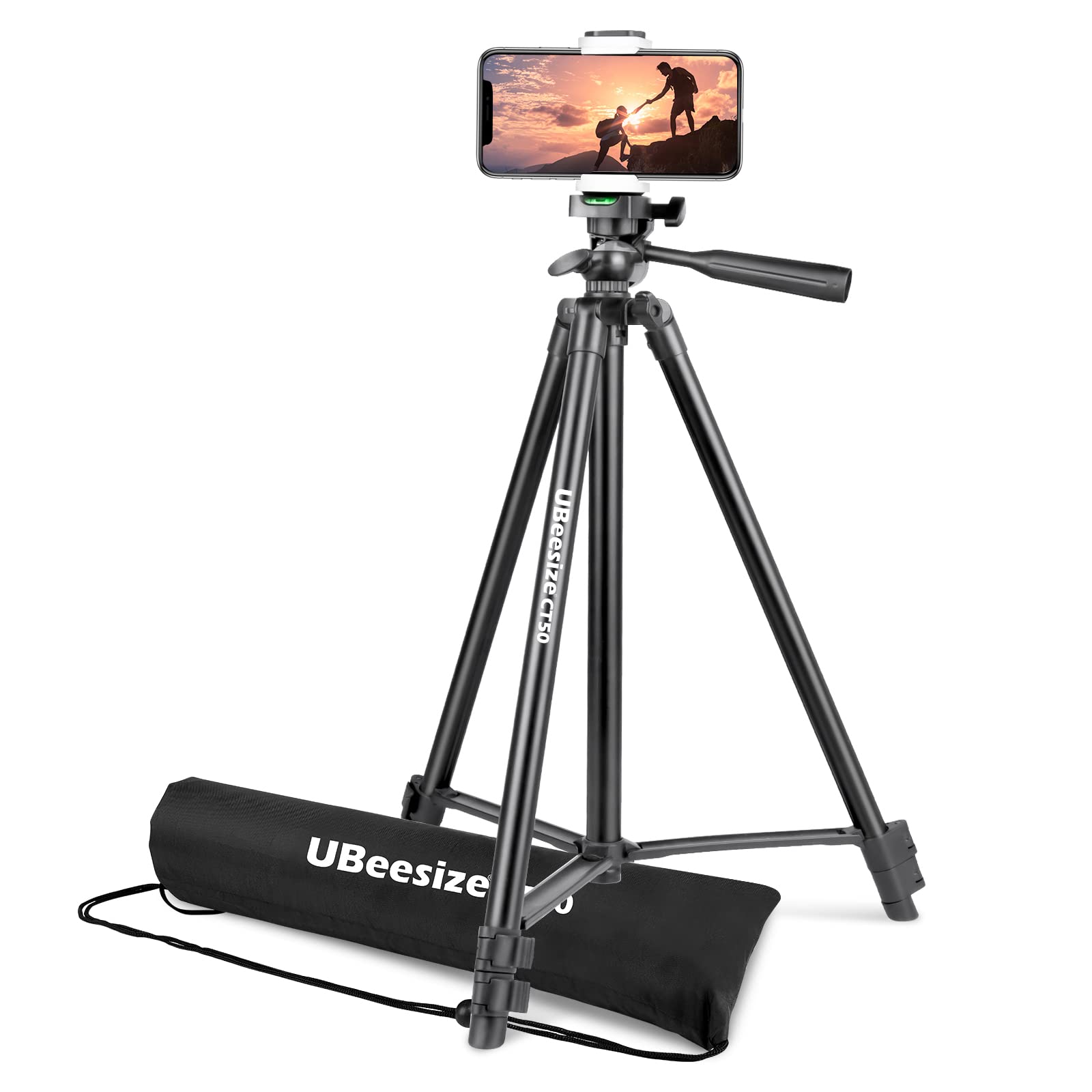 UBeesize 50" Phone Tripod, [2022 Upgraded] Extendable Cell Phone Tripod with Carry Bag and Phone Holder, Compatible with iPhone, Android, Camera.