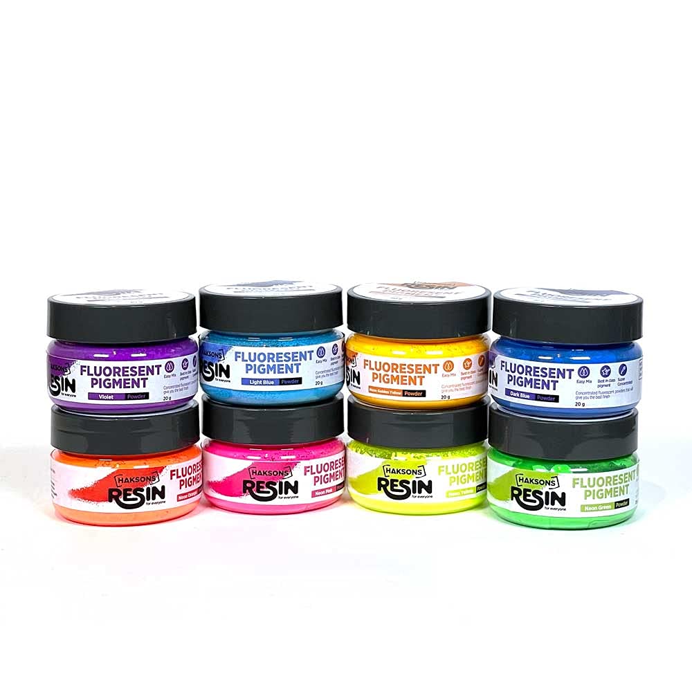 Haksons Fluorescent Pigments/Neon Powders for Resin Art | Jesmonite | Concrete | White Cement (Pack of 8/20 grams each)