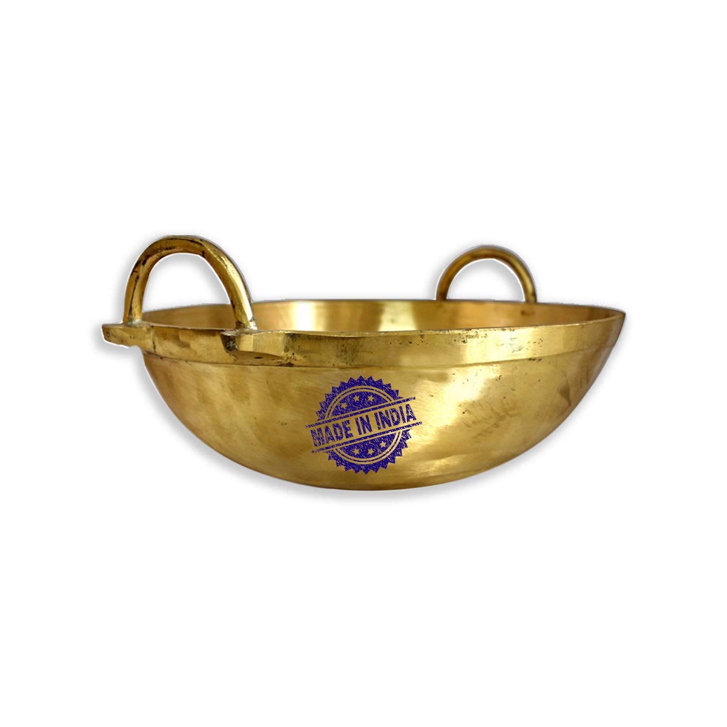 Heribay Brass/Pital (10 Inch) Deep Flat Heavy Bottom Kadhai/Woks (2 LTR.) Without Lid