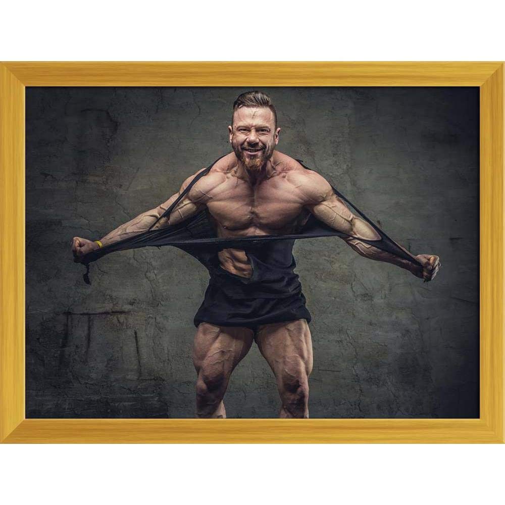 ArtzFolio Huge Bodybuilder Rend His Garments Canvas Painting Golden Wooden Frame 27inch x 20inch (68.6cms x 50.8cms)