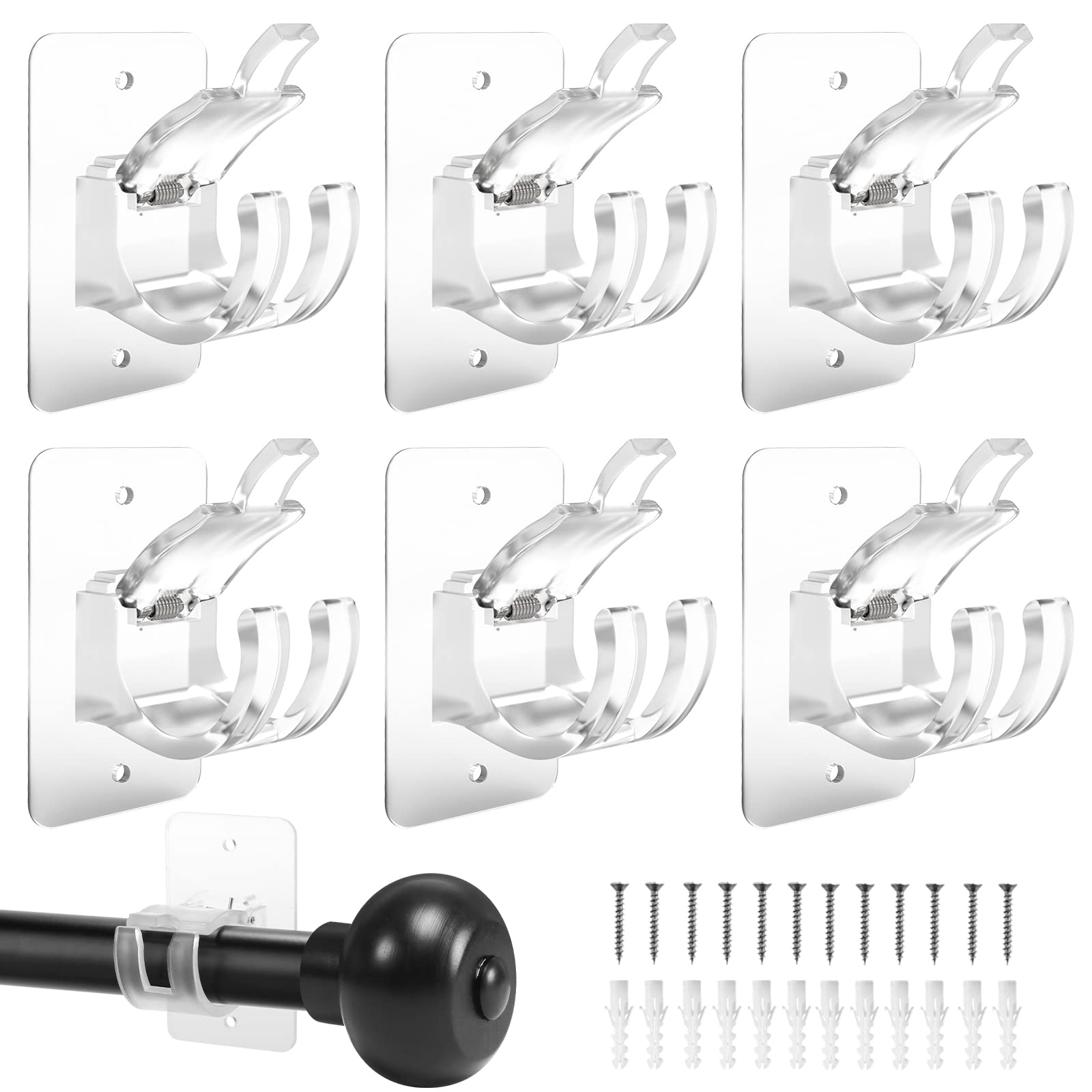 No-Drill Curtain-Rod Adhesive-Brackets Adjustable-Holder - 20 Pounds Nail Free Curtain Rod Hanger (6PCS Transparent)