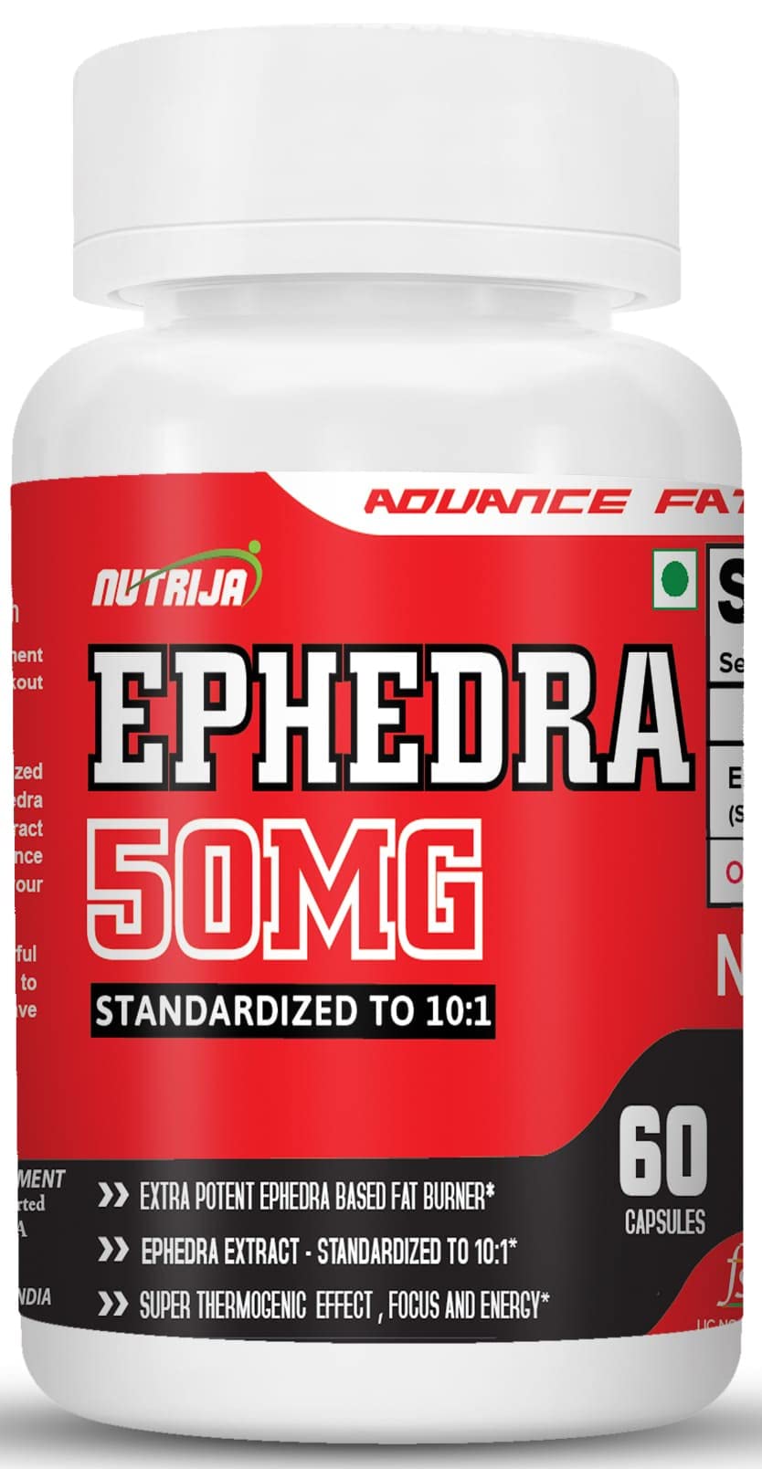 NutriJa Ephedra Extract 50mg (Standardized to 10:1) (60 Capsules)