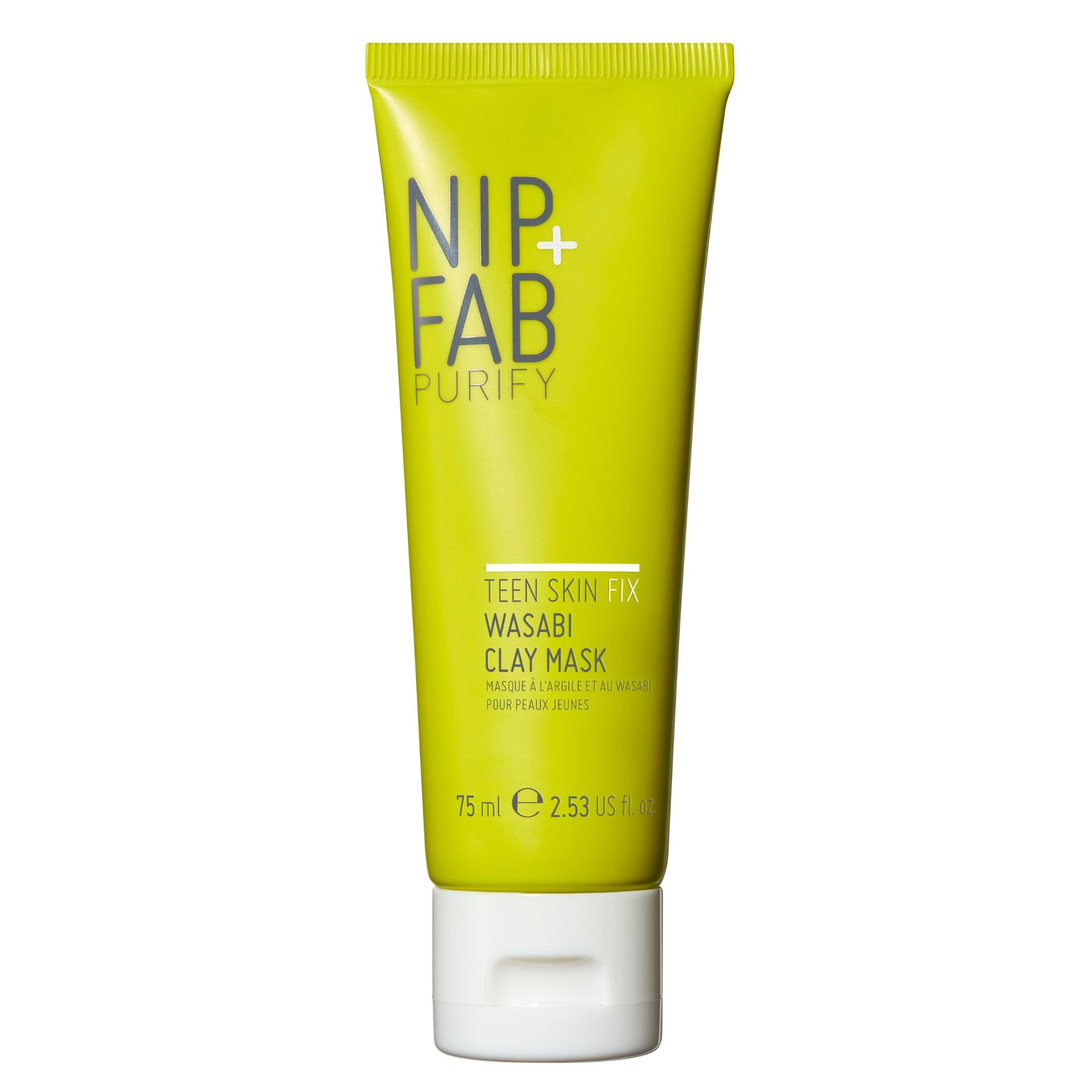 Nip+FabTeen Skin Fix Wasabi Clay Mask, 2.54 fl oz, Purifies Congested Pores with Kaolin Clay and BHA Salicylic Acid, Healing and Moisturizing Formula