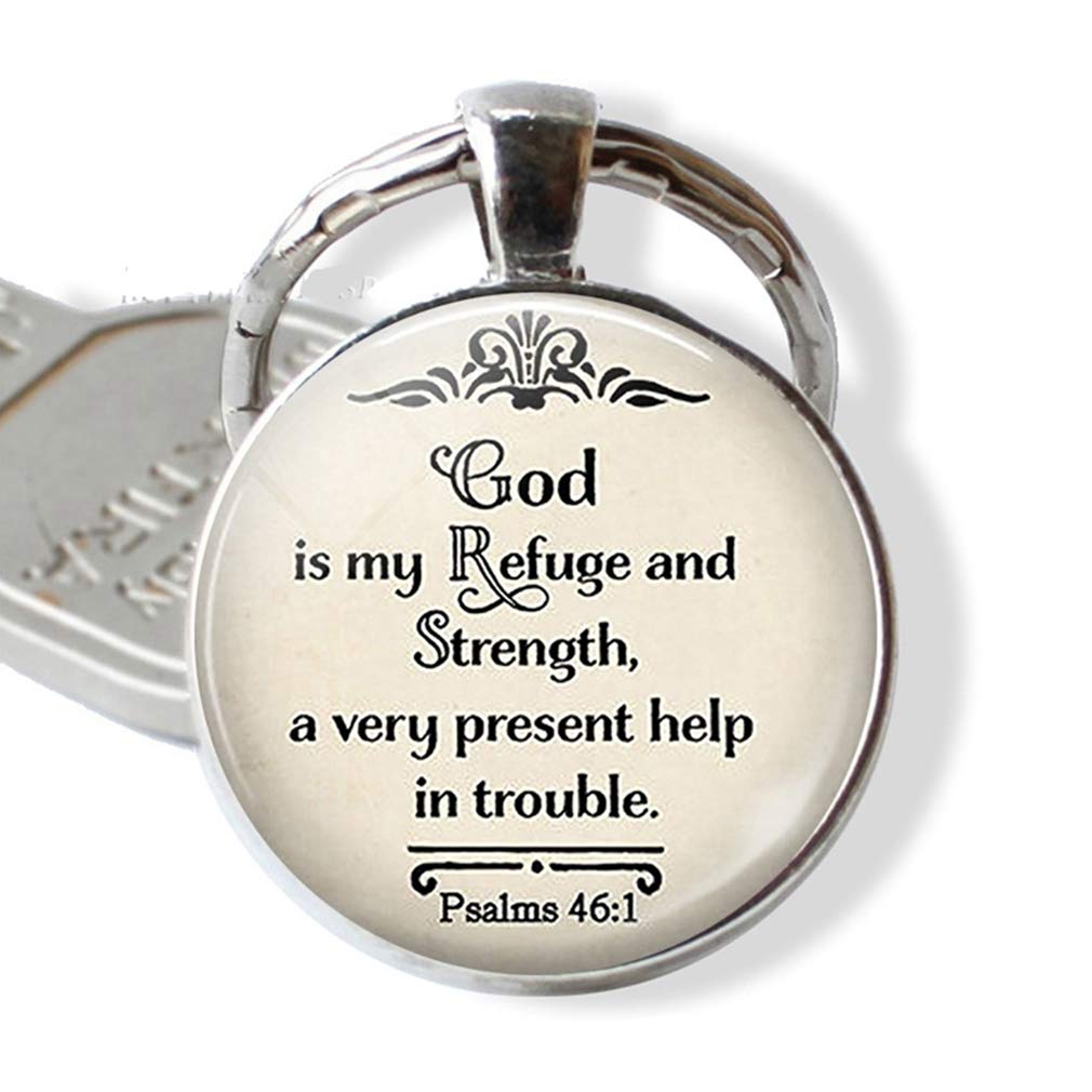 Essencedelight Christ Bible Verse Keychain 'GOD is My Refuge and Strength, A Very Help in Trouble' Key Chain Key Ring Gifts of Christian Inspiration