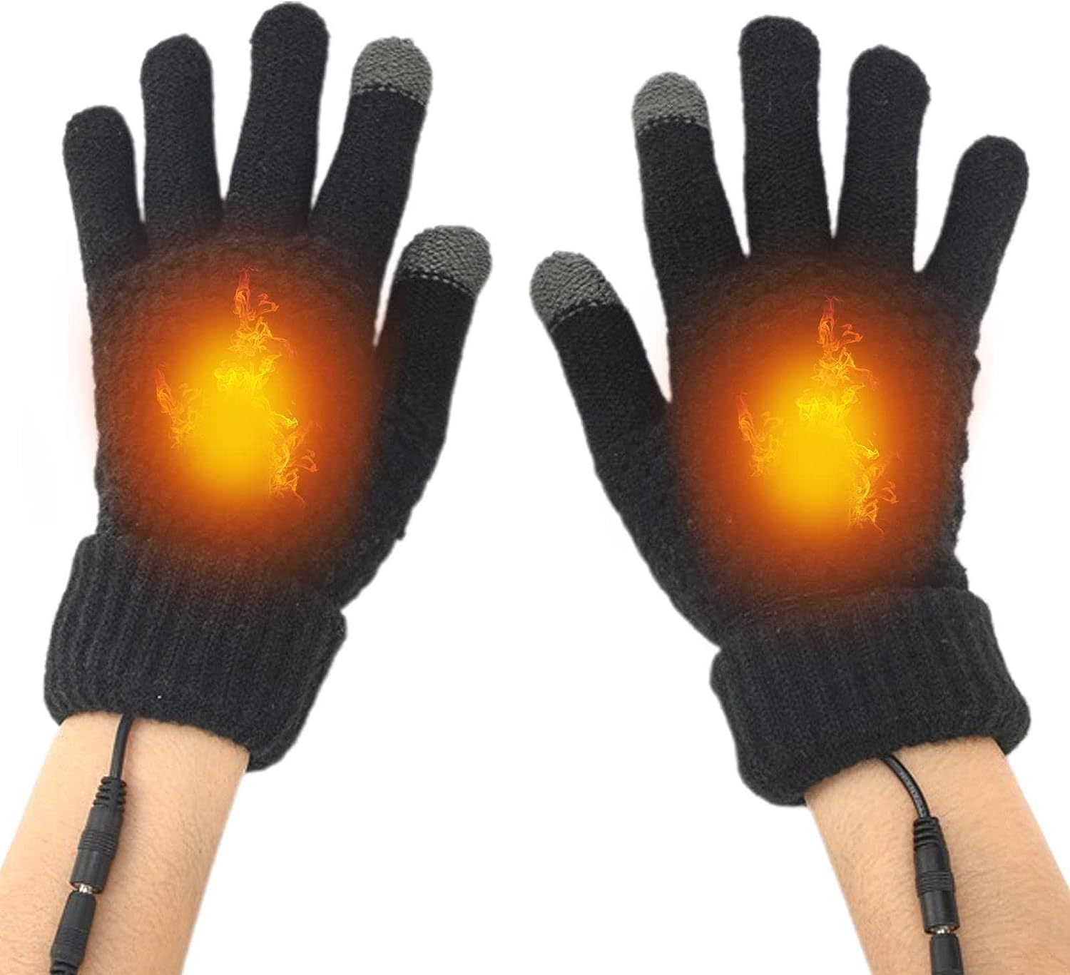 SUJAHHUJIQUSB Heated Gloves for Women, Screen Touch Electric Heated Gloves Removable Washable Large Full Knitted Heated Hand Gloves for Indoor Outdoor(No Battery)