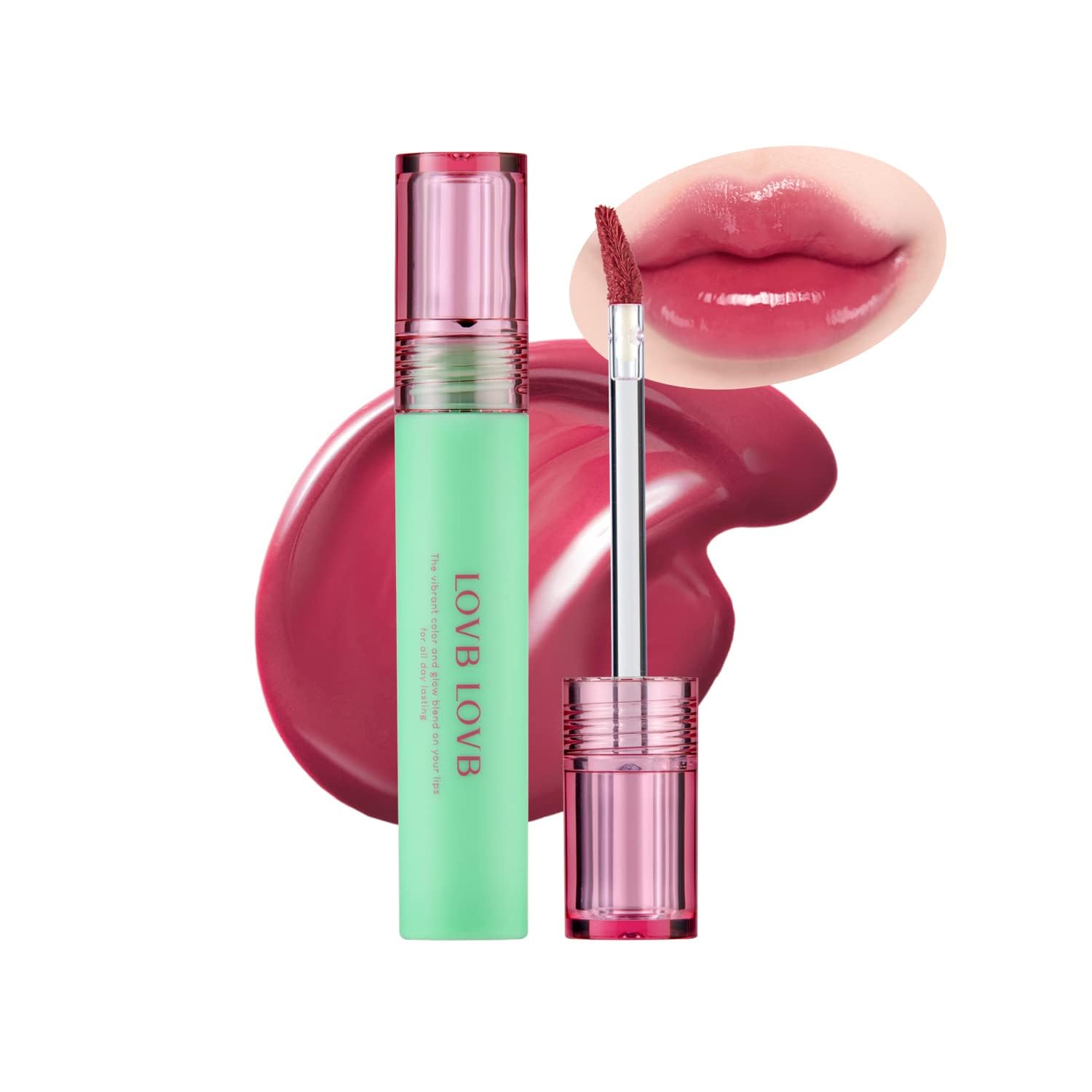 Pudding Glow Korean Lip Tint | Long-Lasting Lip Gloss Tint for Glowy | Moisturizing | High Pigmented | Non-Sticky Glossy Lip Stain 0.14 Oz (02 ENDING ROSE)