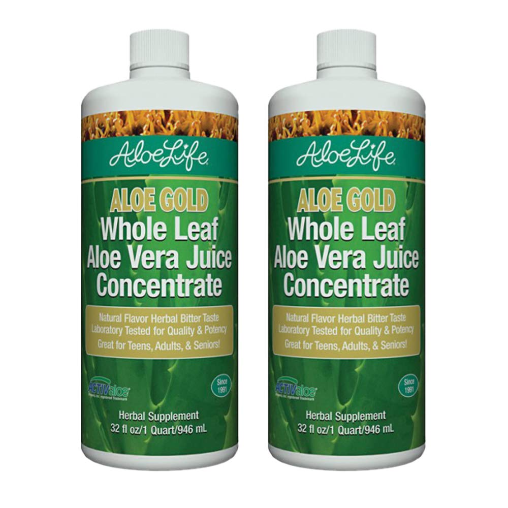 Aloe LifeWhole Leaf Aloe Vera Juice, Certified Organic with Trace Minerals, Gluten-Free (Aloe Gold 32 oz 2-Pack)