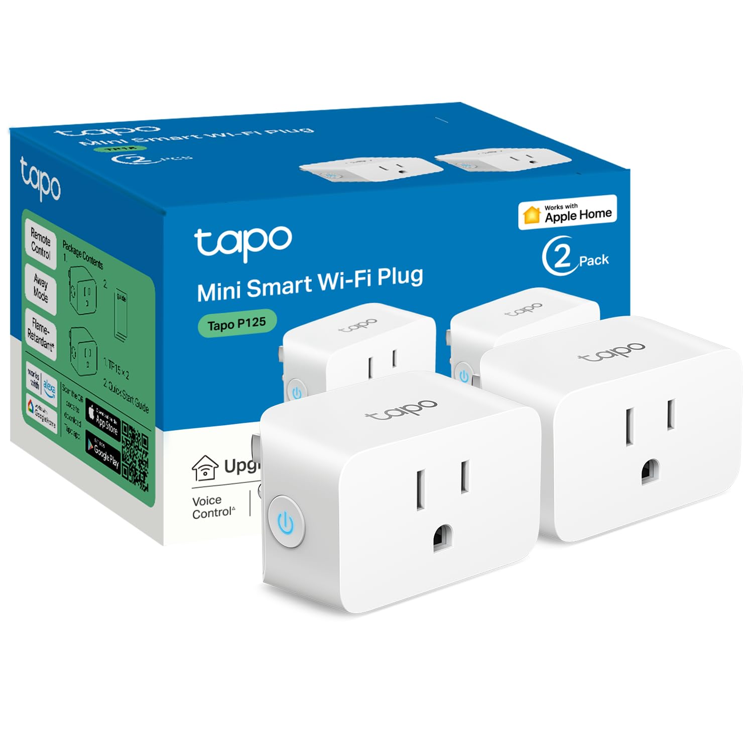 TP-Link Tapo Apple HomeKit Smart Plug Mini, Compact Design, 15A/1800W Max, Super Easy Setup, Works with Siri, Alexa & Google Home, UL Certified, 2.4G Wi-Fi Only, White, Tapo P125(2-Pack)