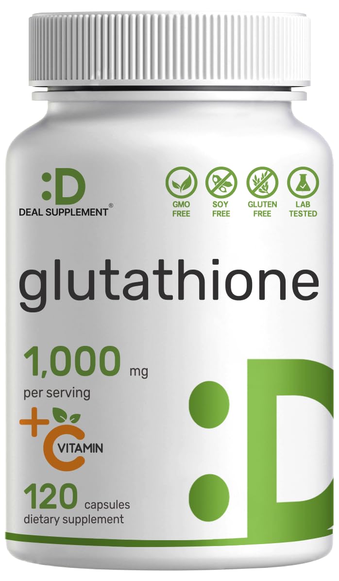 Glutathione Supplement 1,000mg Per Serving, 98% Purity | Plus Vitamin C 500mg, Active Reduced Form (GSH) | Intracellular Antioxidant – Supports Detoxification & Immune Health