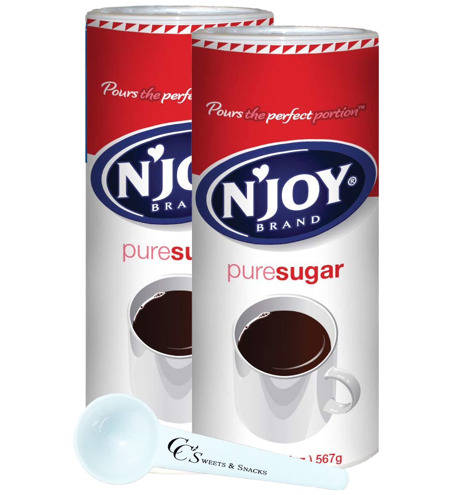 N'Joy Sugar Canisters 22 Ounce (Pack of 2) 100% Pure Granulated Bulk Sugar w/CC's Sweets & Snacks Scoop