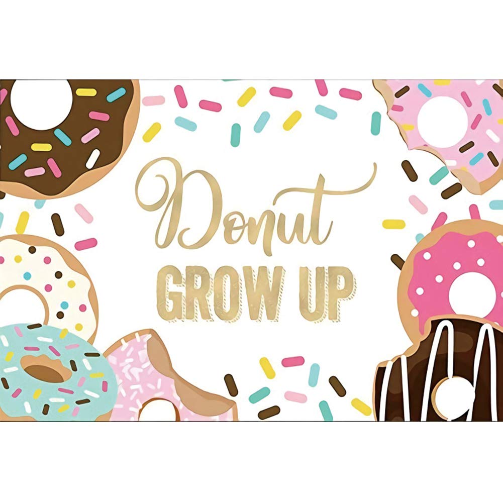 DORCEV Donut Grow Up Photography Backdrop for Kids Birthday Party Background Cartoon Doughnut Colorful Candy Kids Birthday Party Cake Table Banner Kids Birthday Photo Studio Props