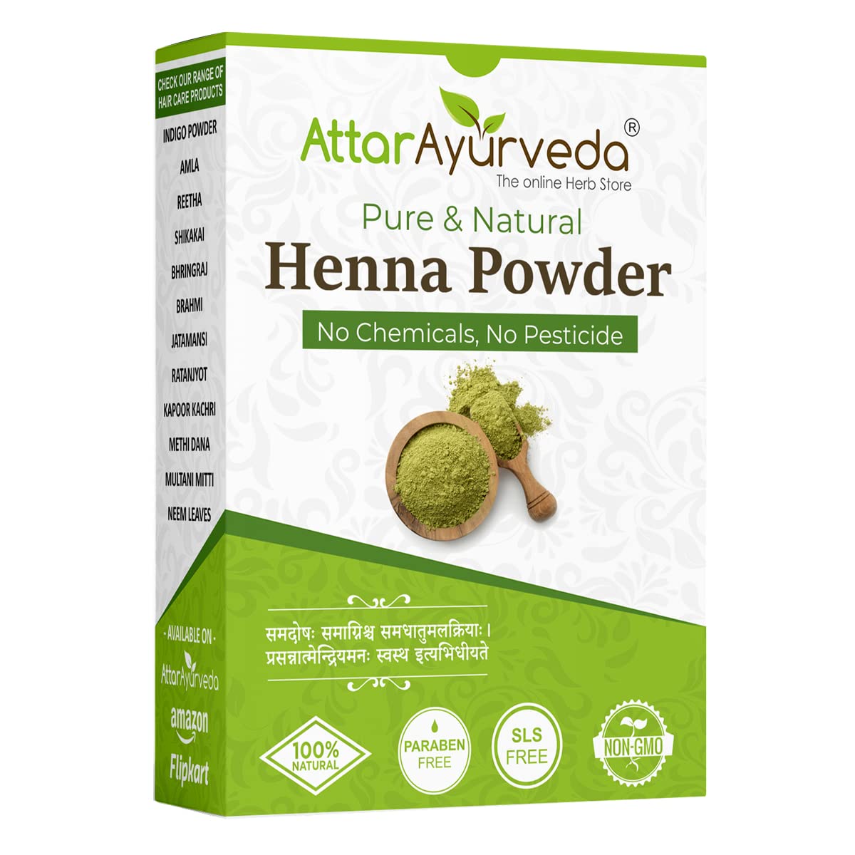 Attar Ayurveda Natural Henna Powder for Hair Color and Growth, Reduce Hair Fall 100% Natural No Added Preservative No Chemical Dye Added 7 Ounce