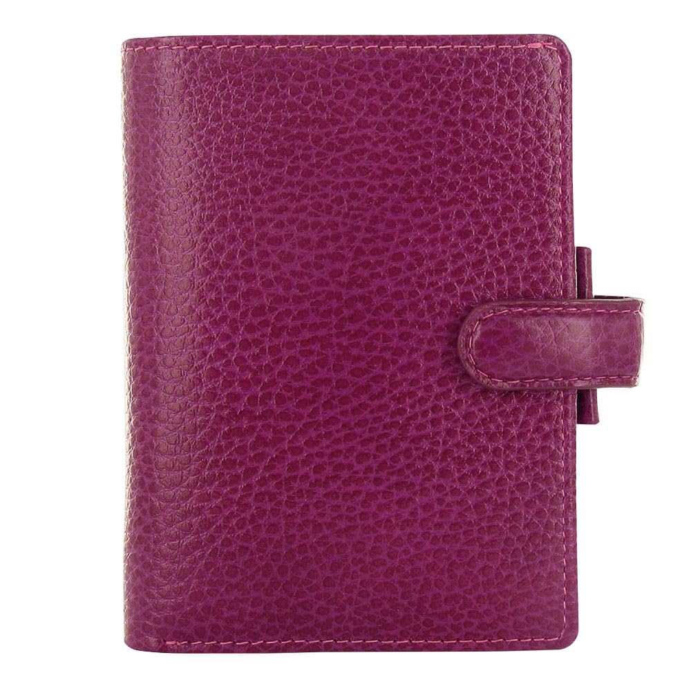 FilofaxFinsbury Organizer, Mini Size, Raspberry - Traditional Grained Leather, Five Rings, Week-to-View Calendar Diary, Multilingual, 2025 (C025398-25)