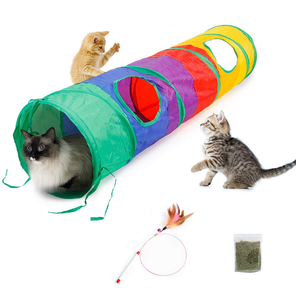 Ace one Cat Tunnel Pet Tube Collapsible Play Toy Indoor Outdoor Kitty Puppy Toys for Puzzle Exercising Hiding Training and Running with Fun Ball and Two Peek Hole