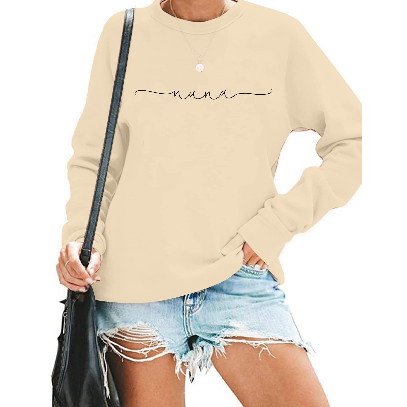 Nana Sweatshirt Womens Crewneck Sweatshirt New Nana Gift shirt Nana Letter Print Long Sleeve Loose Fashion Pullover Top