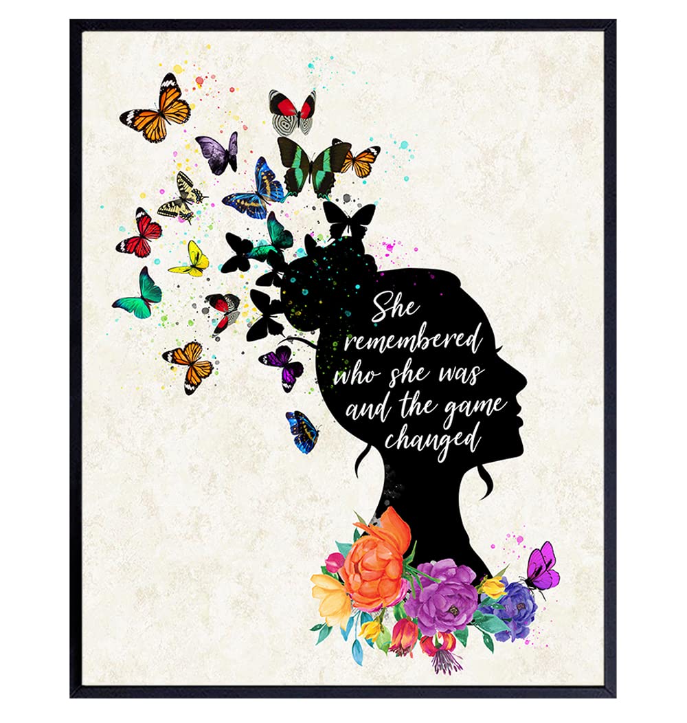 Inspirational Wall Art Decor - Positive Quote Home Decoration - Motivational Encouragement Gifts for Women -8x10 Poster for Girls or Teens Bedroom, Living Room, Bathroom, Office - Floral Butterflies