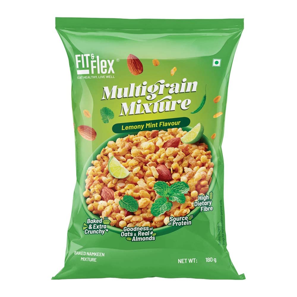 FIT & FLEXMultigrain Mixture | Lemon Mint | Zero Cholesterol | Oat Rich, Extra Baked and Crunchy Snack | High Dietary Fibre | All-time Party Snack